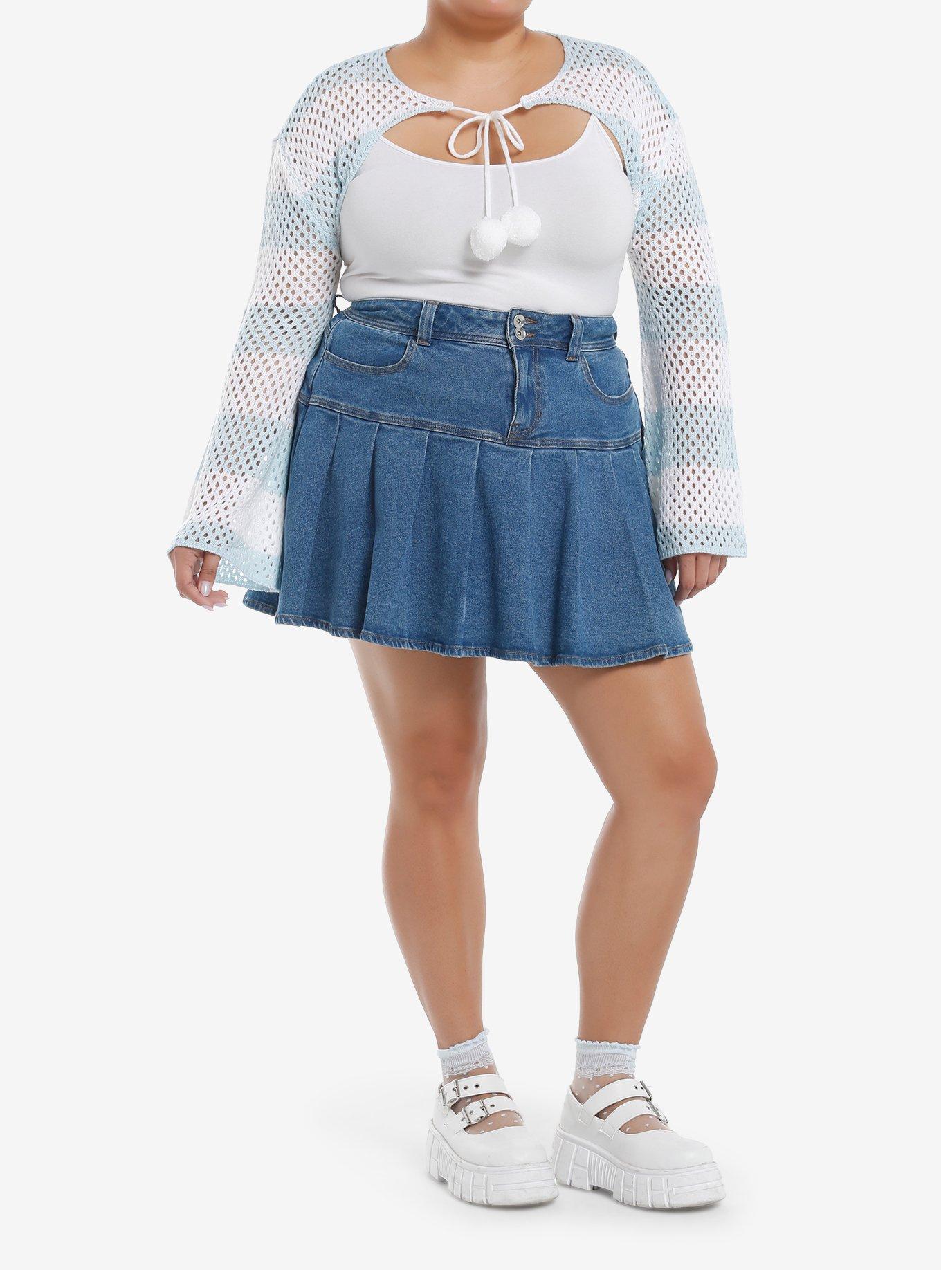 Sweet Society Baby Blue & White Stripe Bolero Girls Crop Shrug Plus Size, , hi-res