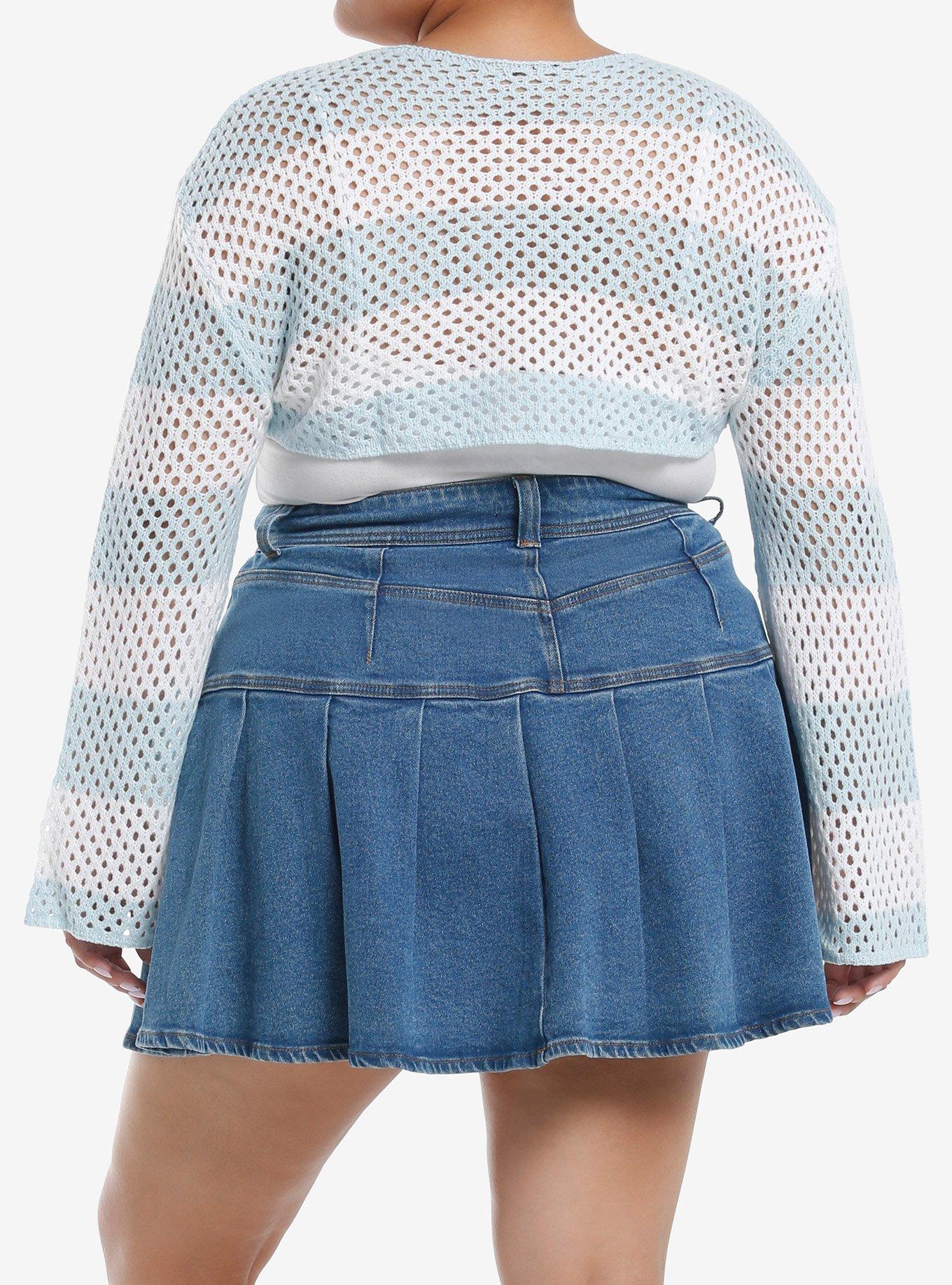 Sweet Society Baby Blue & White Stripe Bolero Girls Crop Shrug Plus Size, , alternate