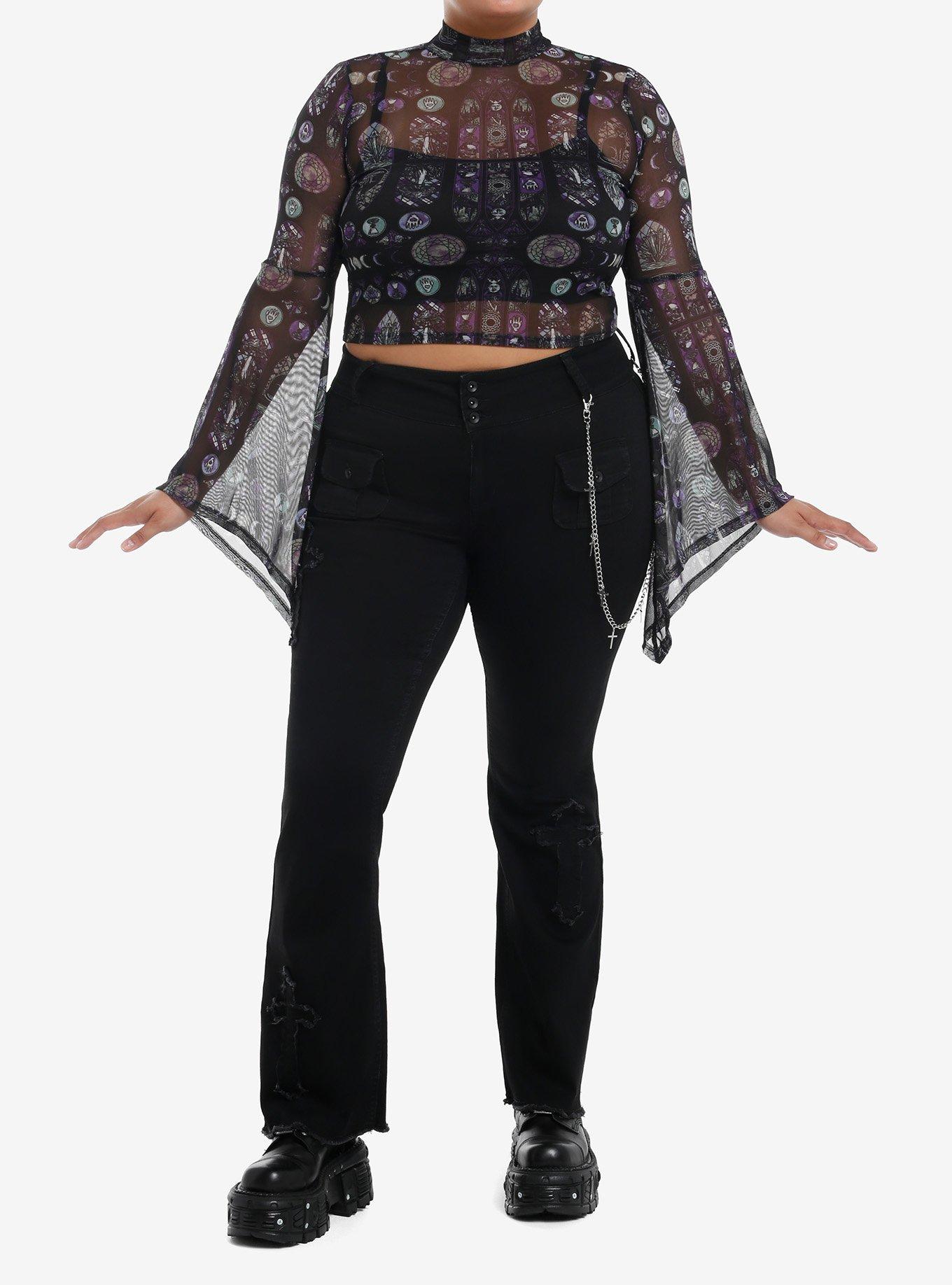 Cosmic Aura Stained Glass Sheer Girls Mock Neck Top Plus