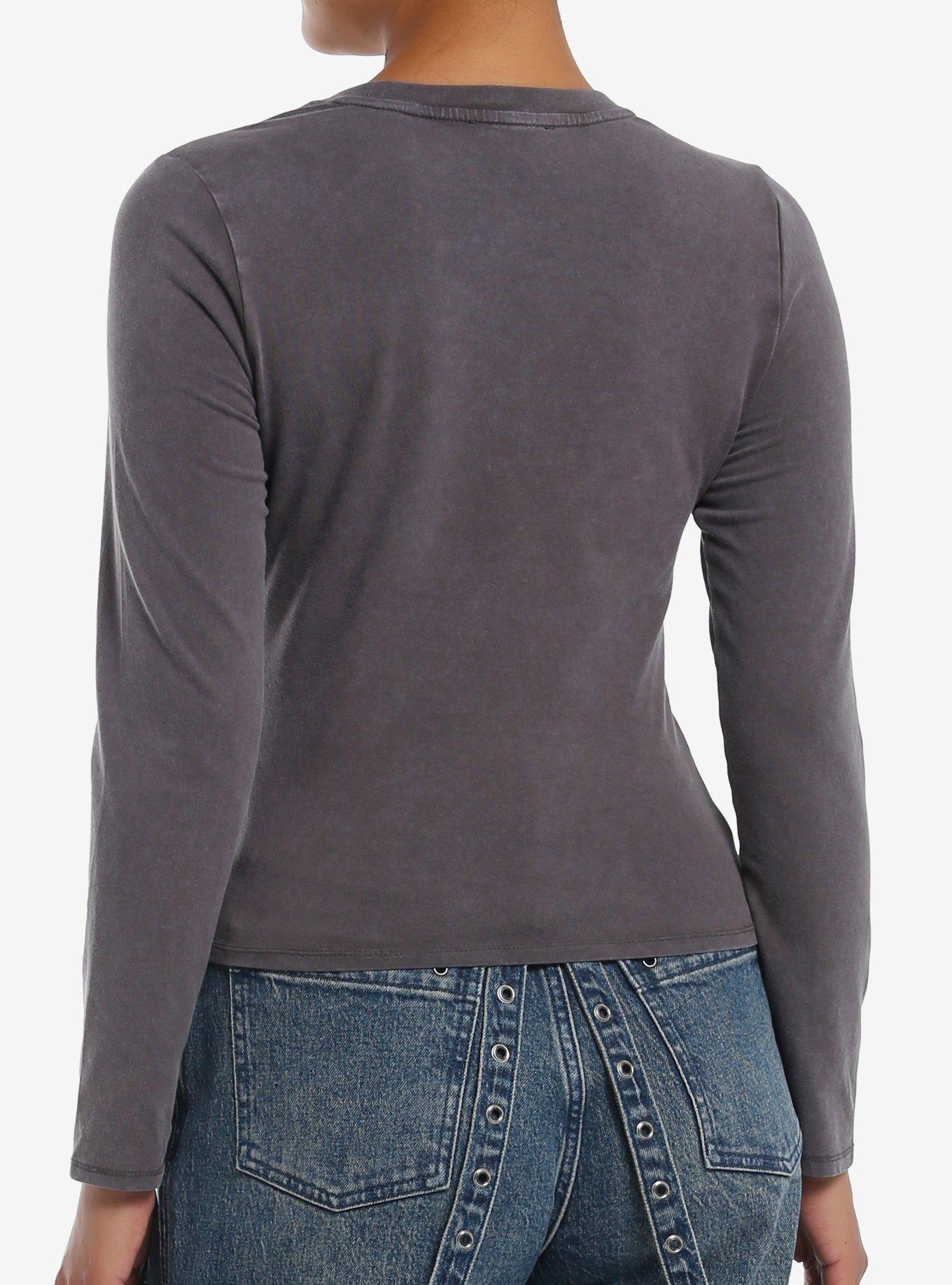 Social Collision Grey Skull Girls Long-Sleeve Top, BLACK, alternate