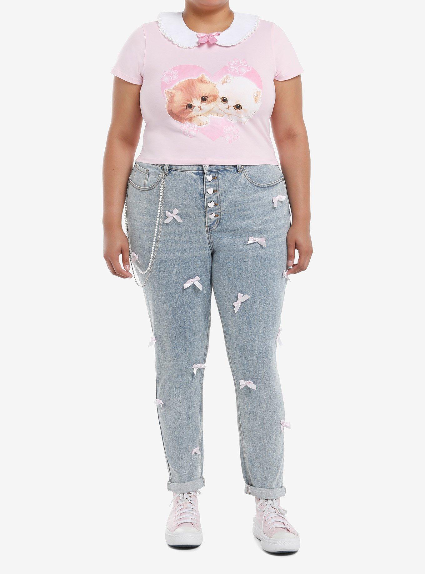 Sweet Society Kawaii Kitten Peter Pan Collar Girls Crop Top Plus Size, , hi-res