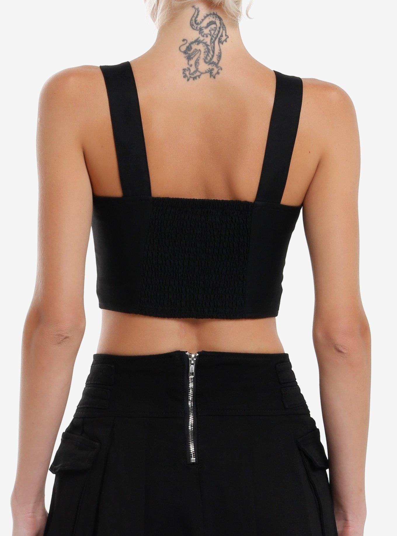 Social Collision Black Grommet Zip-Front Girls Corset, BLACK, alternate