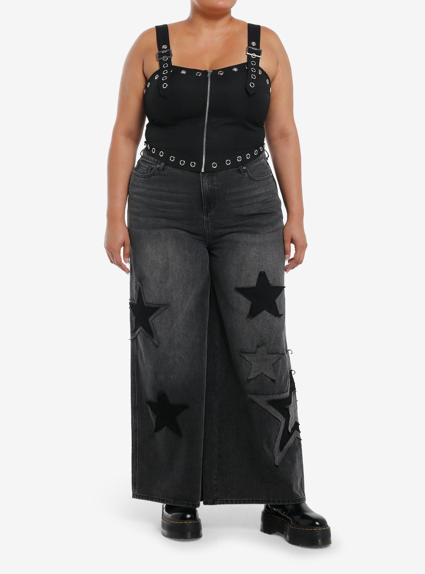 Social Collision Black Grommet Zip-Front Girls Corset Plus Size, , hi-res
