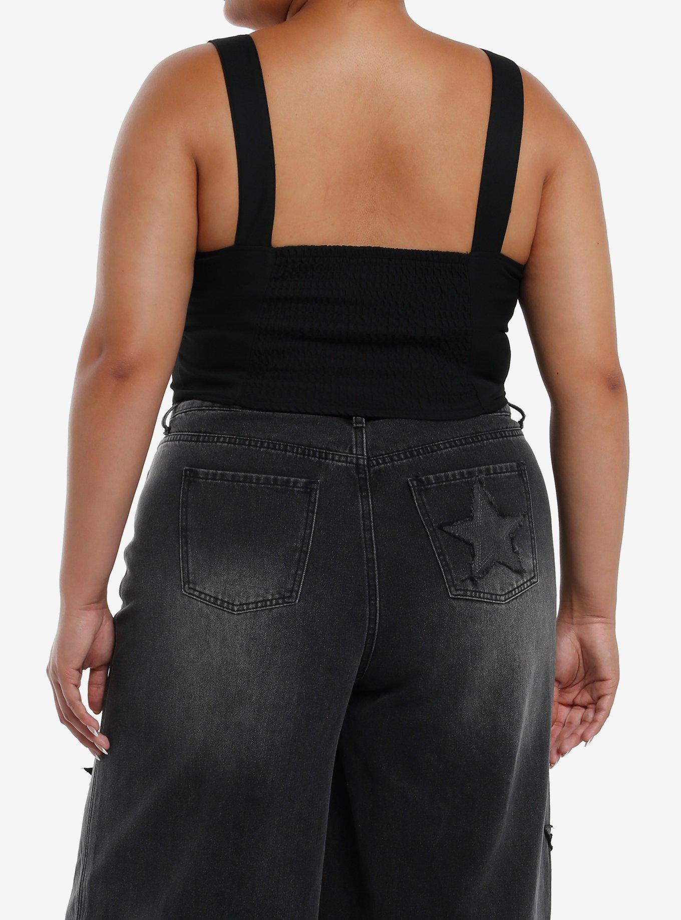 Social Collision Black Grommet Zip-Front Girls Corset Plus Size, BLACK, alternate