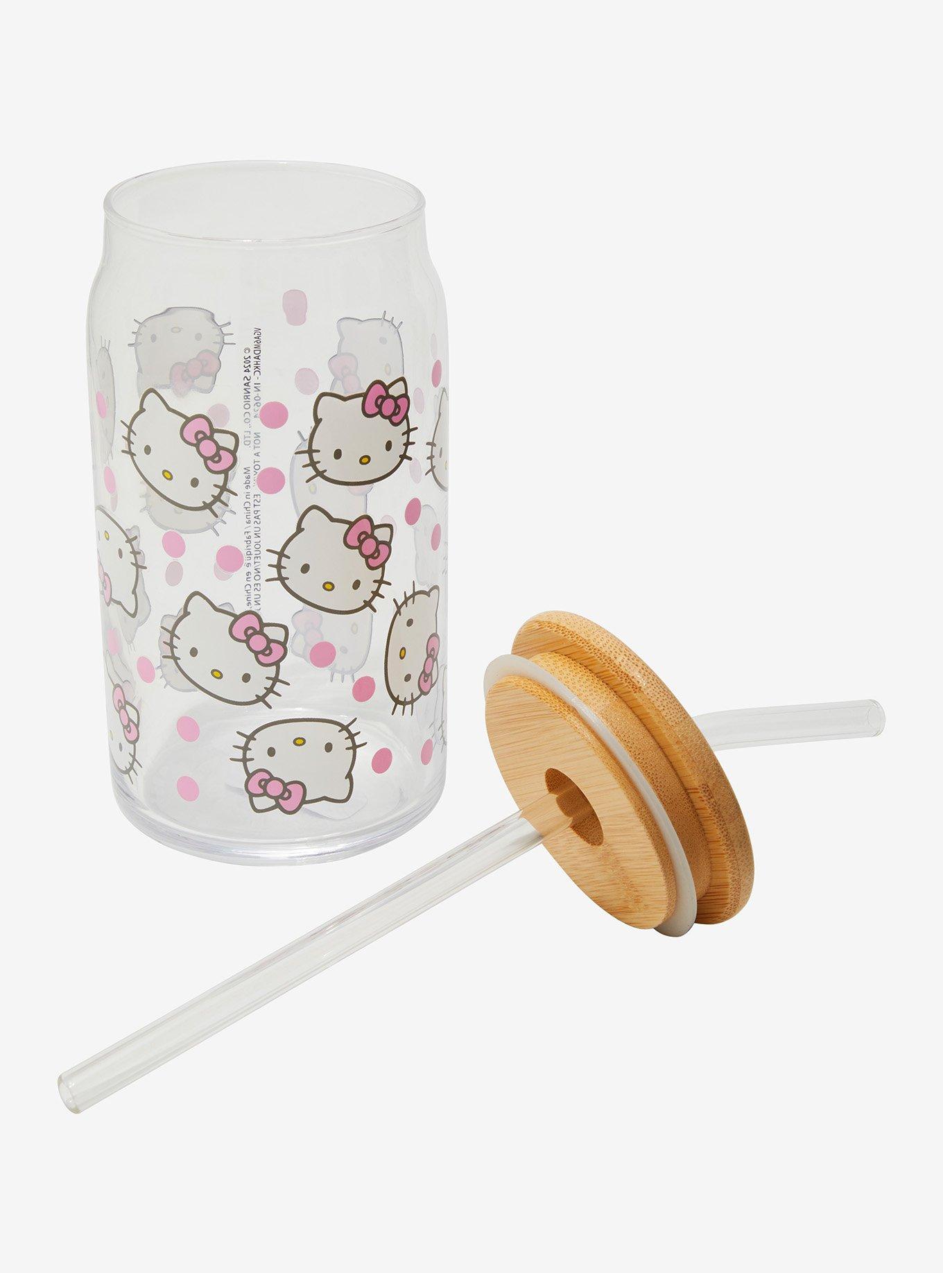 Sanrio Hello Kitty Allover Print Glass Cup with Straw - BoxLunch Exclusive, , alternate