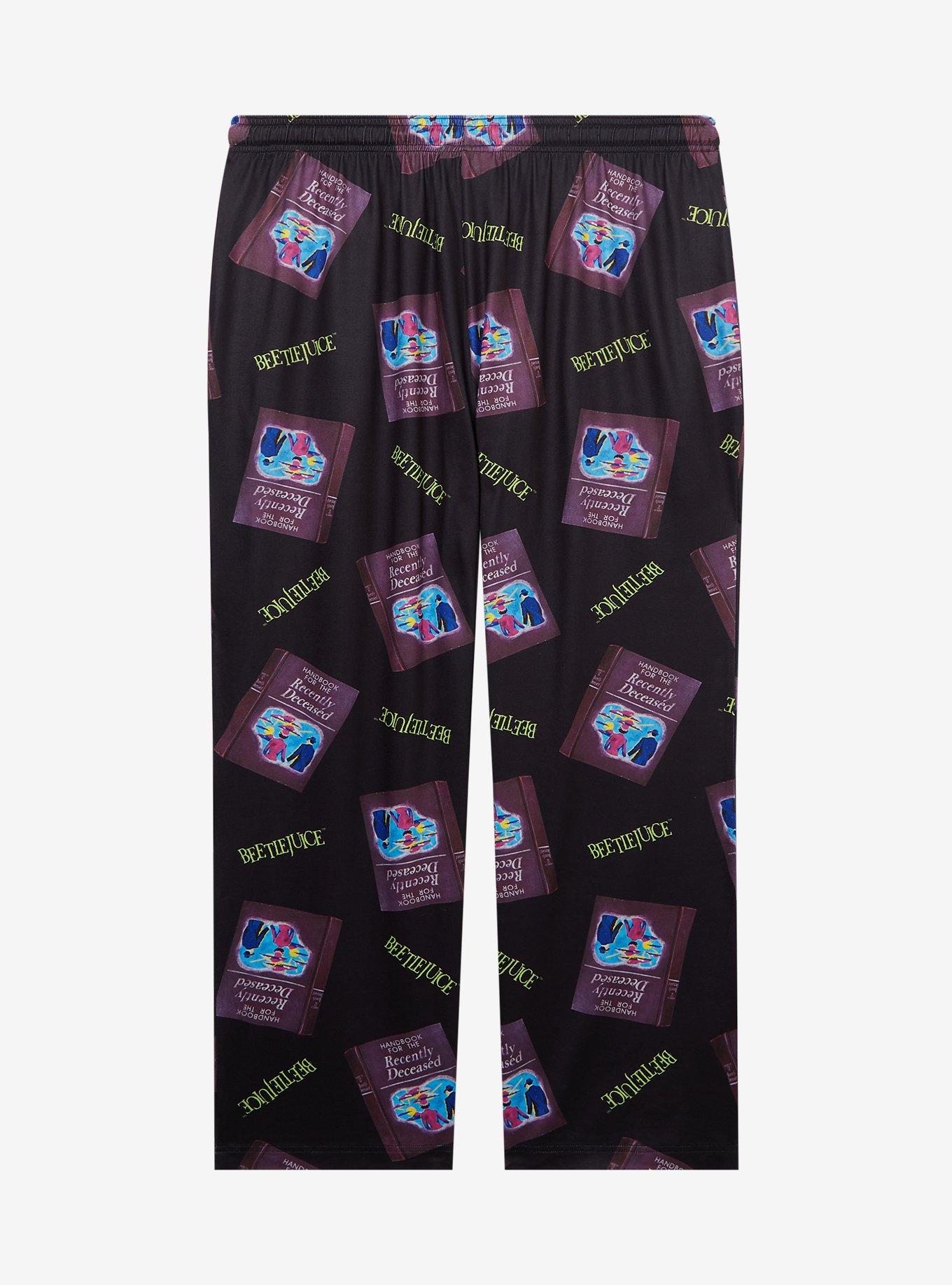 Beetlejuice Handbook for the Recently Deceased Allover Print Plus Size Sleep Pants &mdash; BoxLunch Exclusive, BLACK, alternate