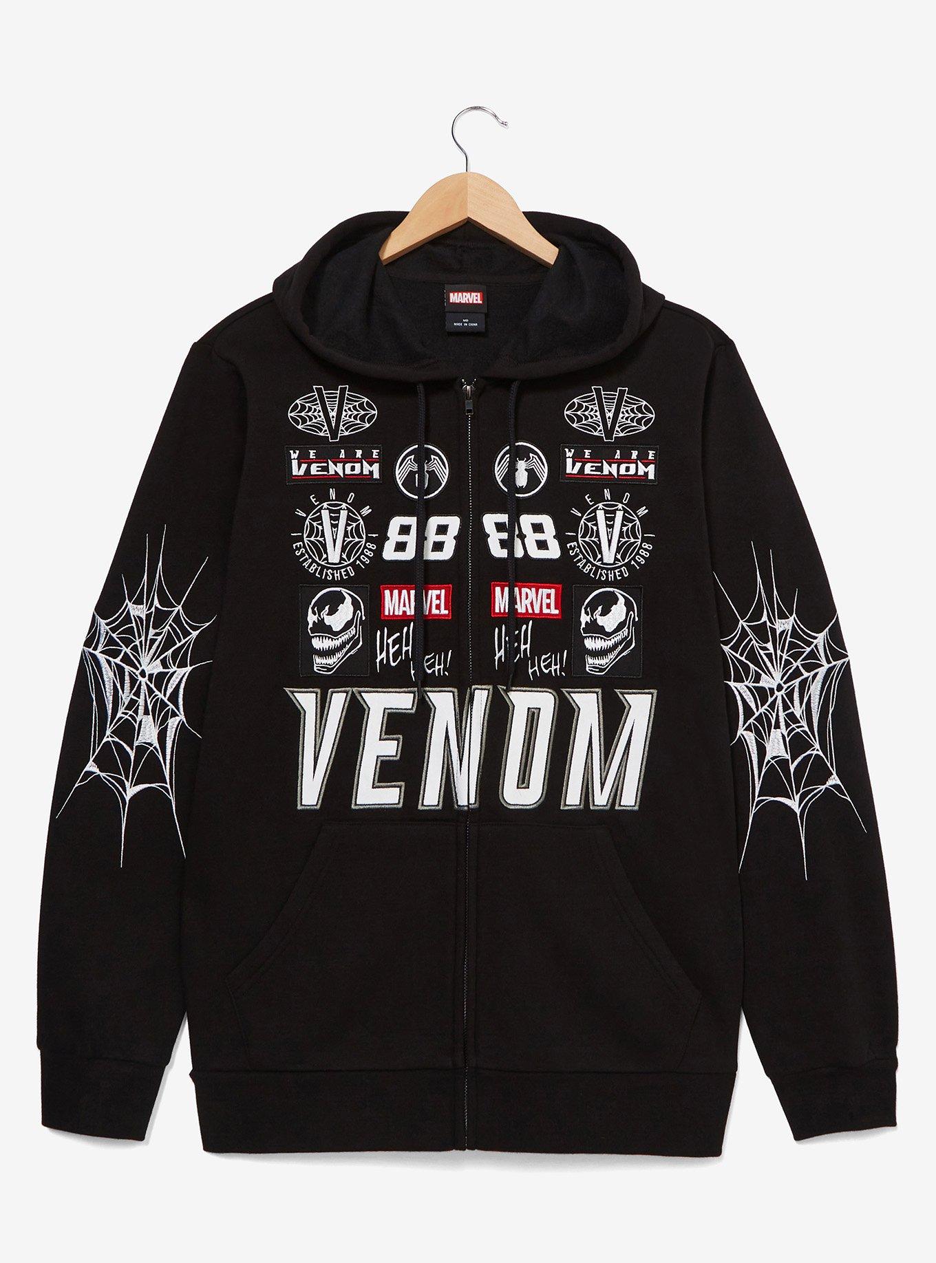 Marvel Venom Moto Patch Zippered Hoodie - BoxLunch Exclusive, BLACK, alternate