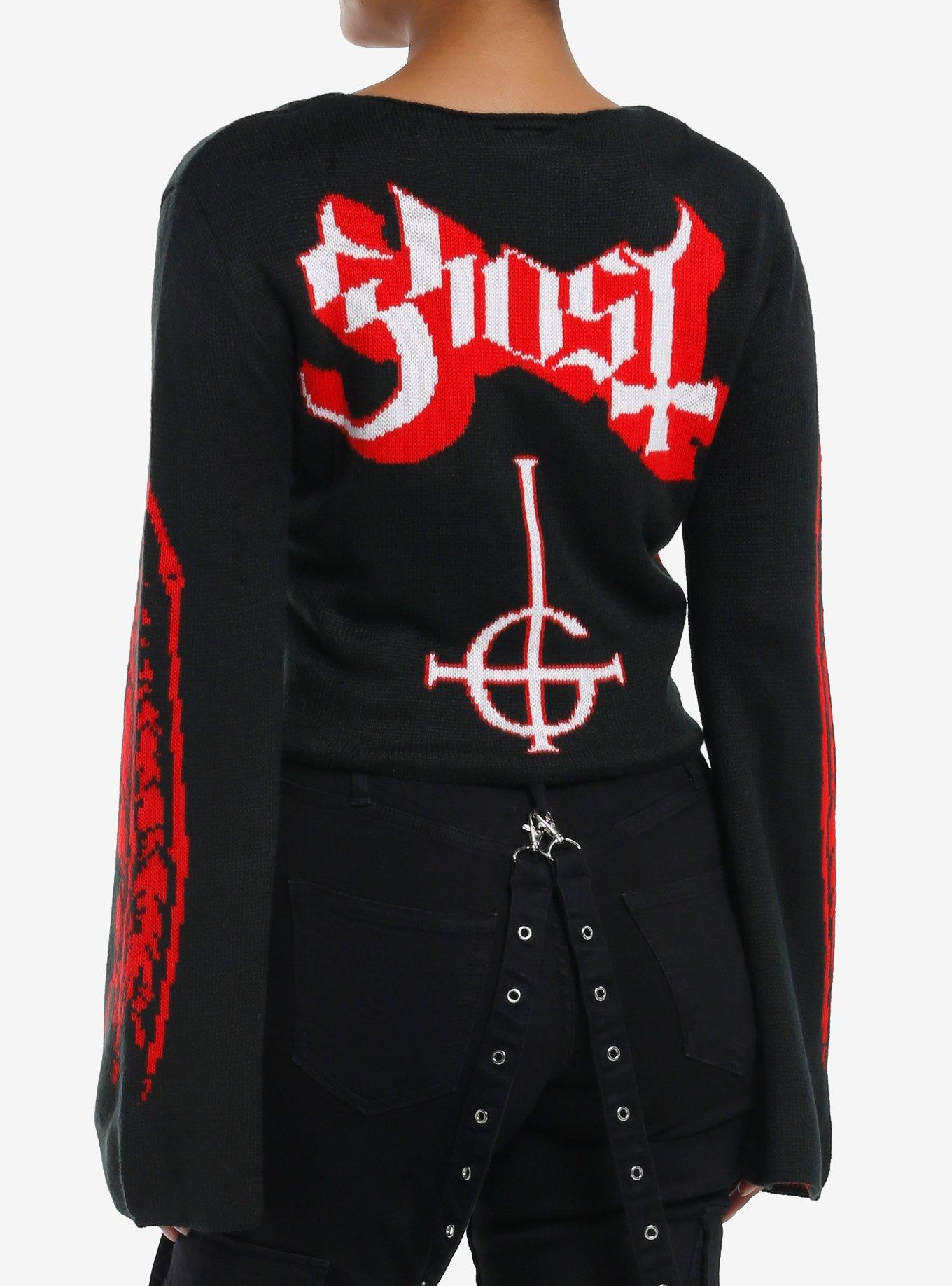 Ghost Winged Demon Papa Intarsia Girls Crop Sweater, , hi-res