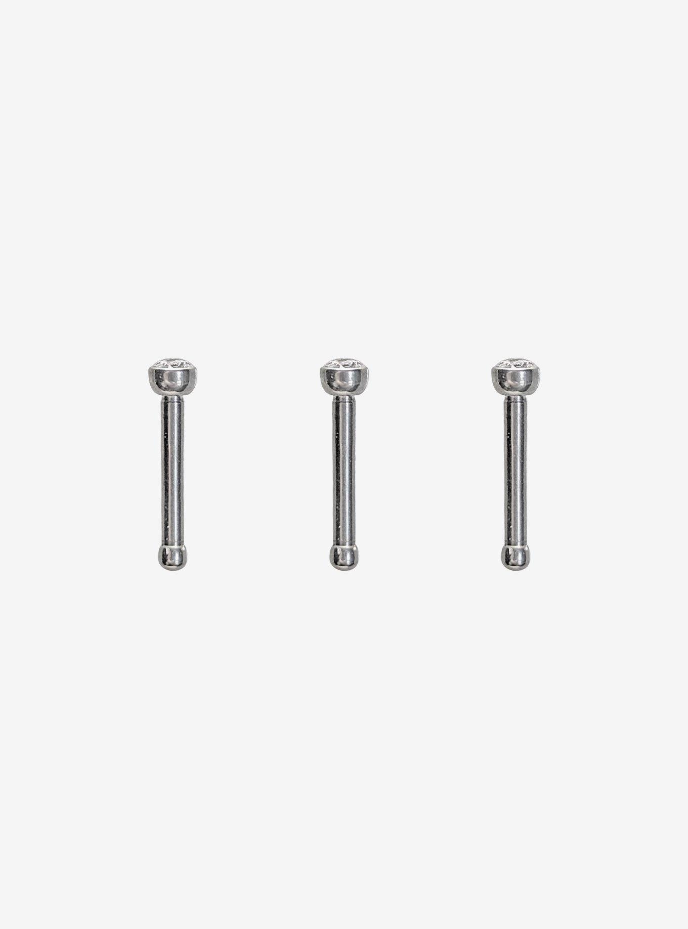 Titanium Silver Bling Nose Stud 3 Pack, , hi-res