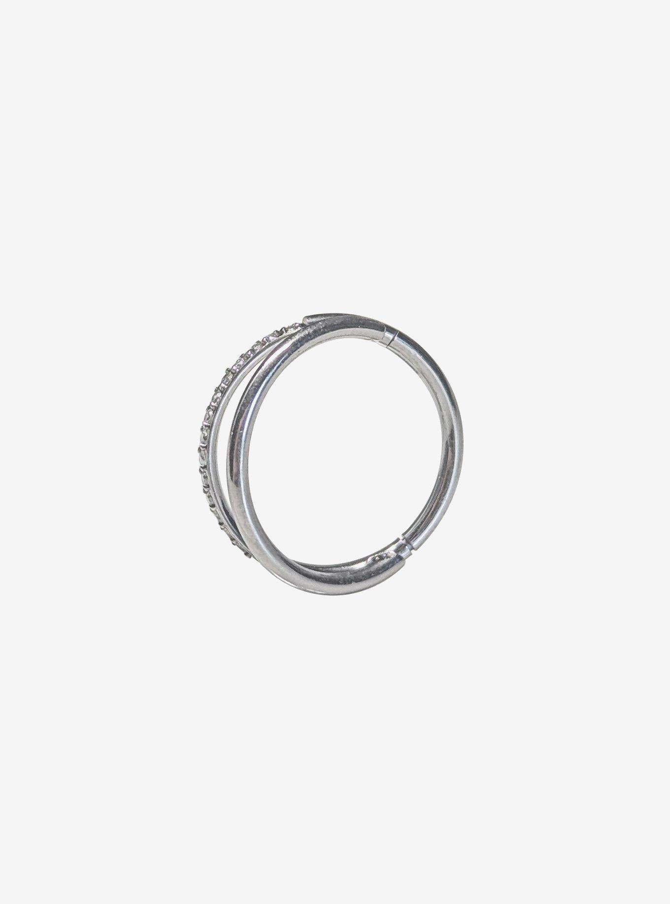 Steel Silver Bling Double Hoop Hinged Clicker, , hi-res