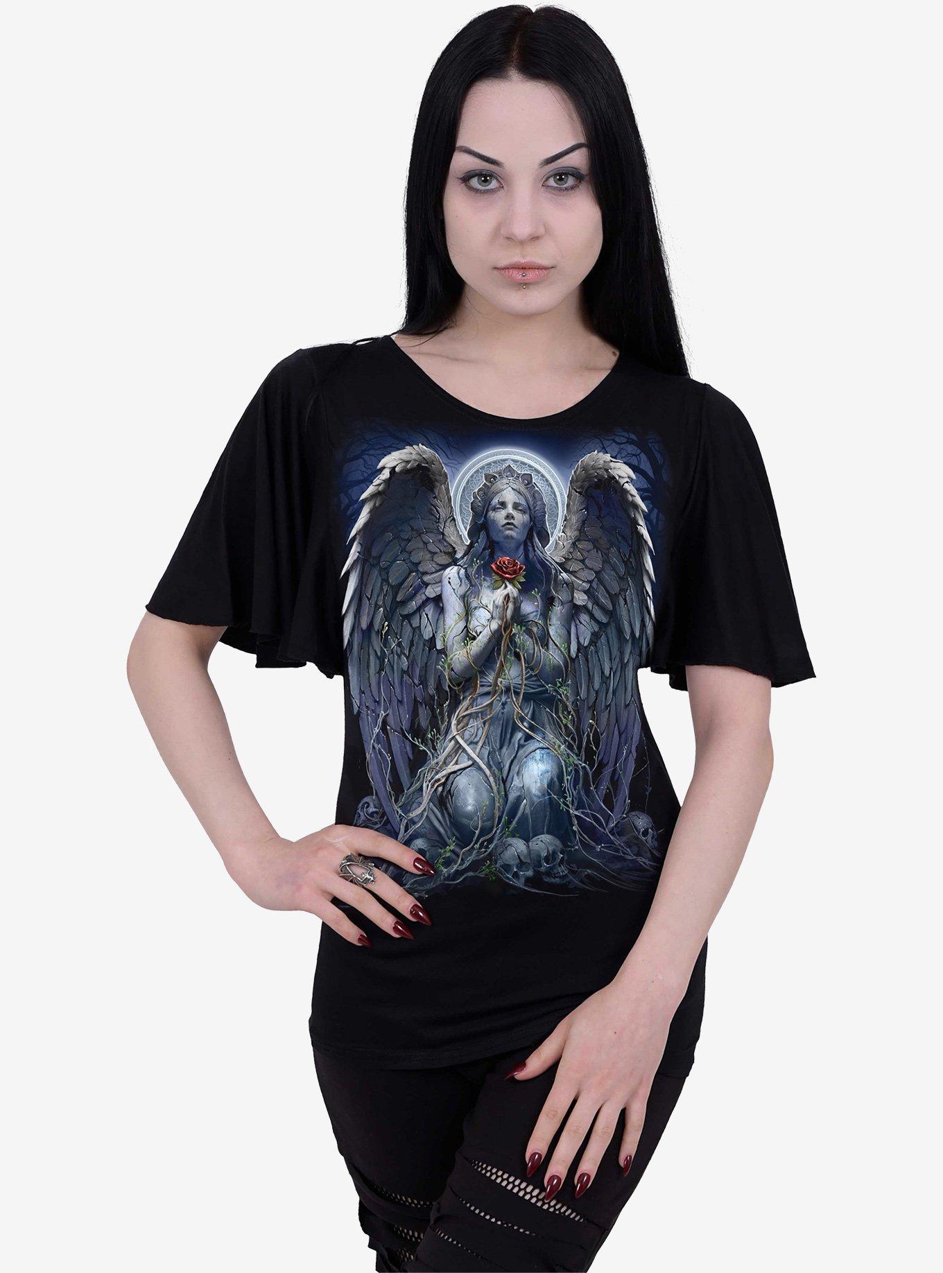 Grieving Angel Boat Neck Bat Sleeve Top, BLACK, alternate