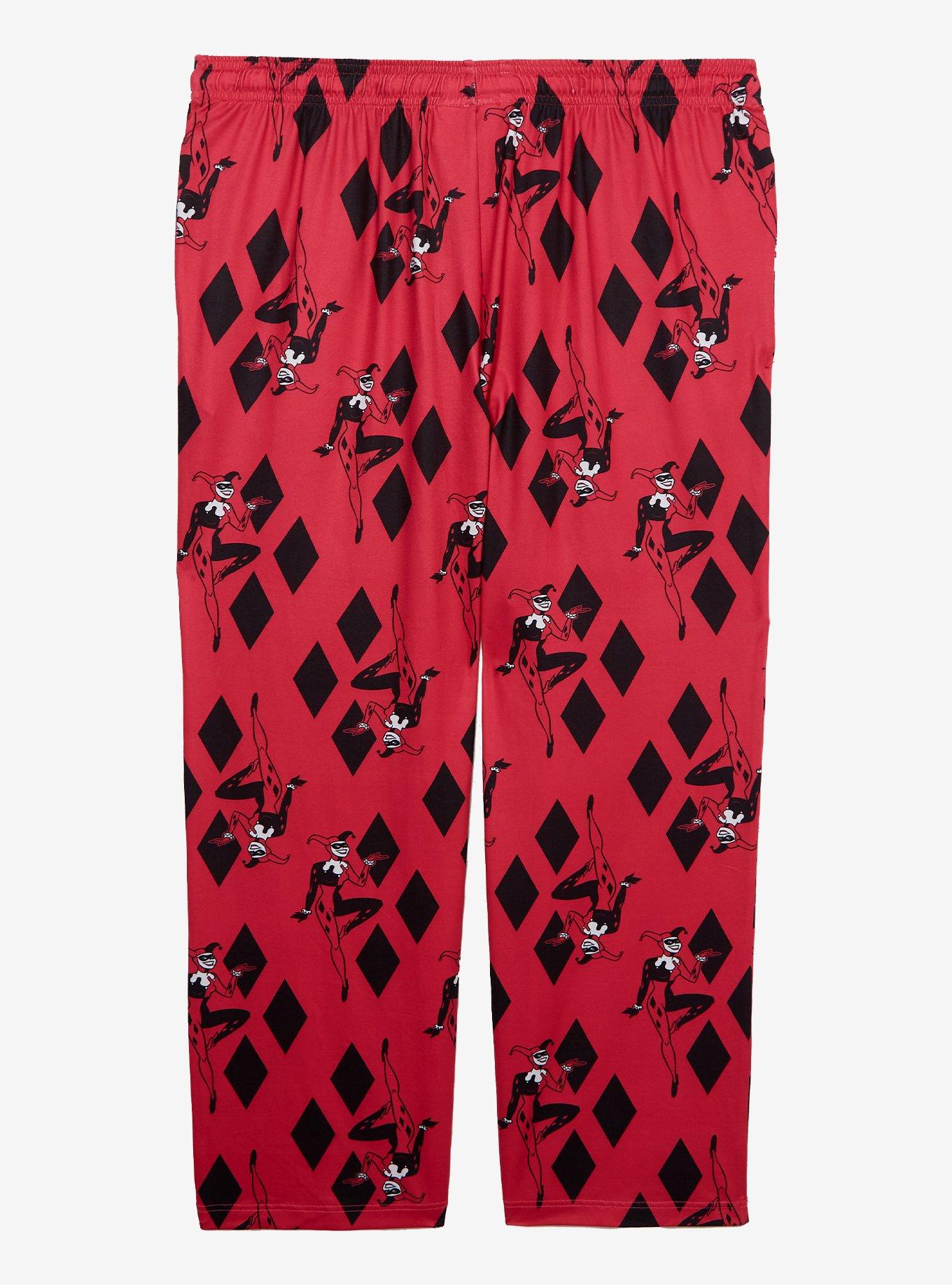 DC Comics Batman Harley Quinn Diamond Allover Print Women's Plus Size Sleep Pants — BoxLunch Exclusive, RED, alternate