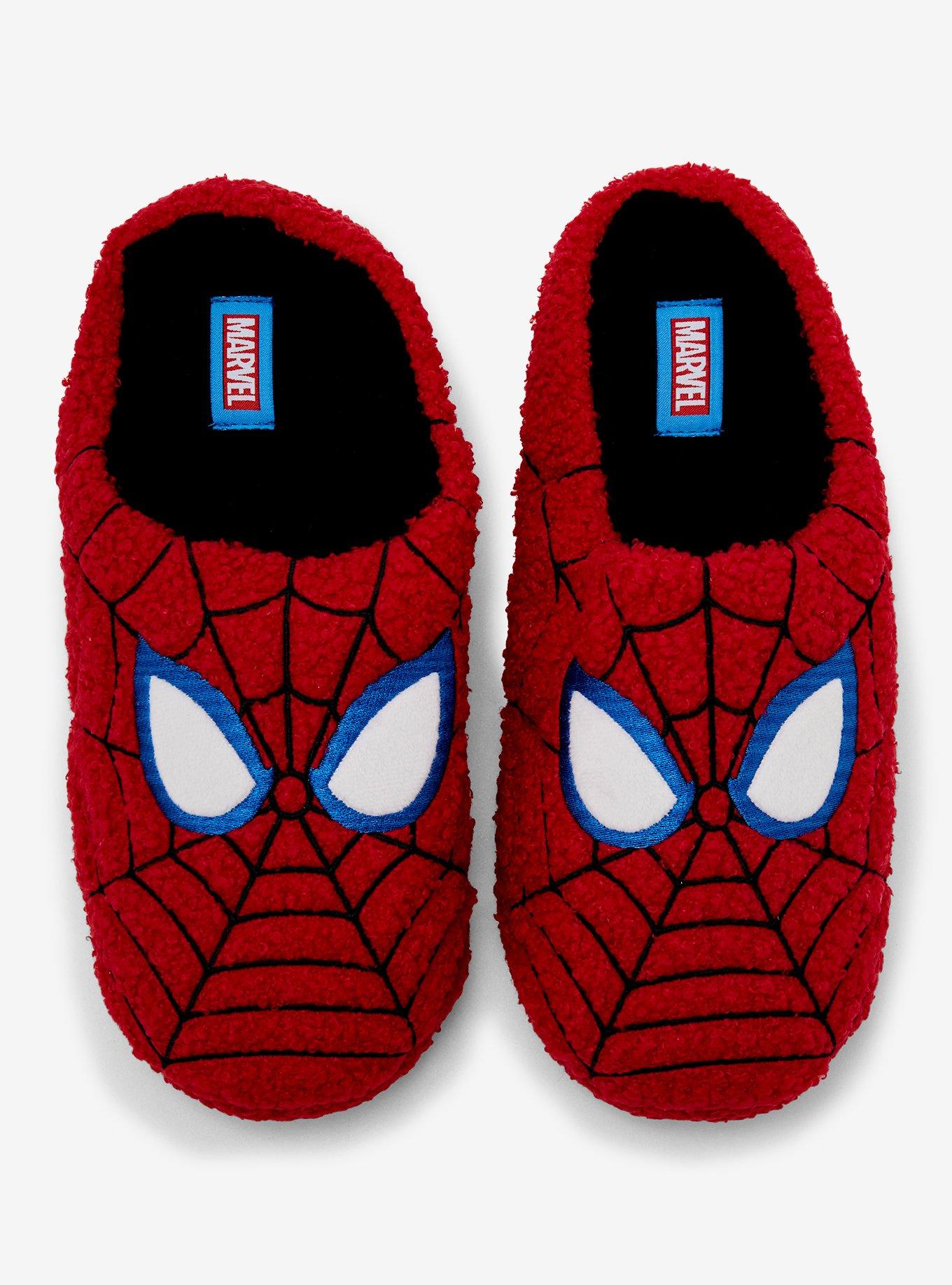 Marvel Spider-Man Mask Men's Sherpa Slippers — BoxLunch Exclusive, RED, alternate