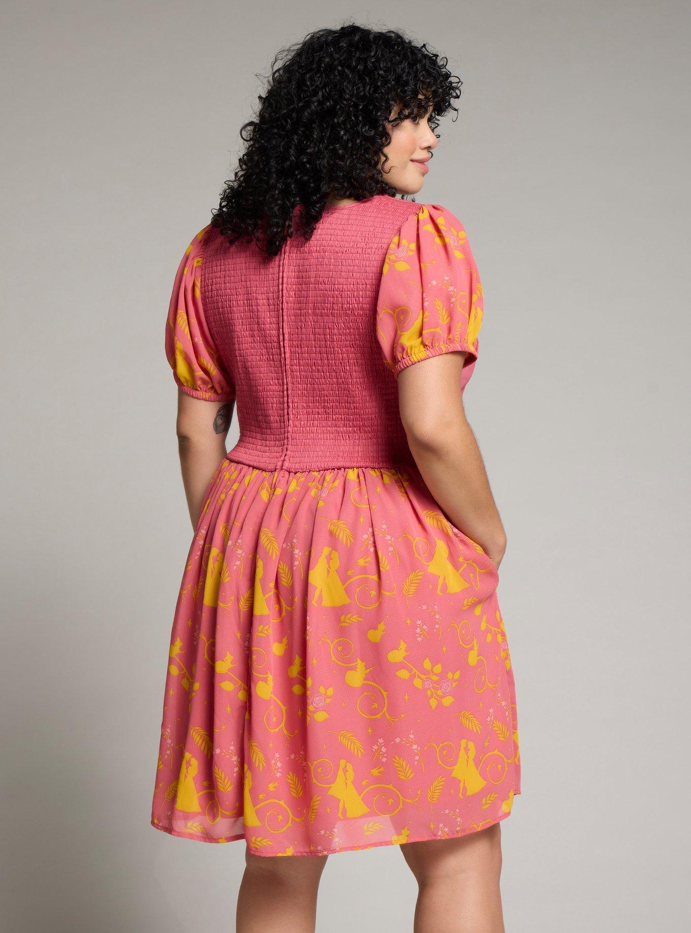 Her Universe Disney Sleeping Beauty Silhouette Filigree Patterned Dress Plus Size, PINK, alternate