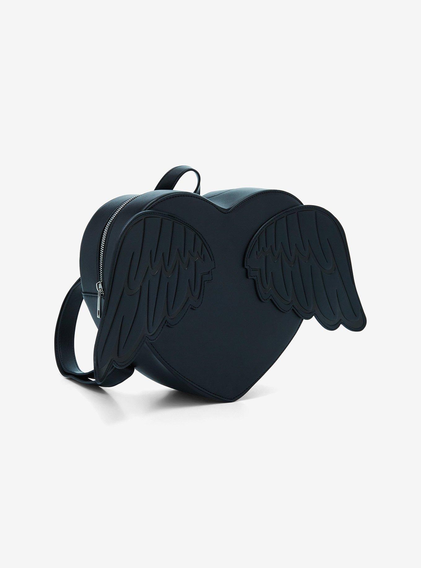 Black Angel Wing Heart Backpack, , hi-res