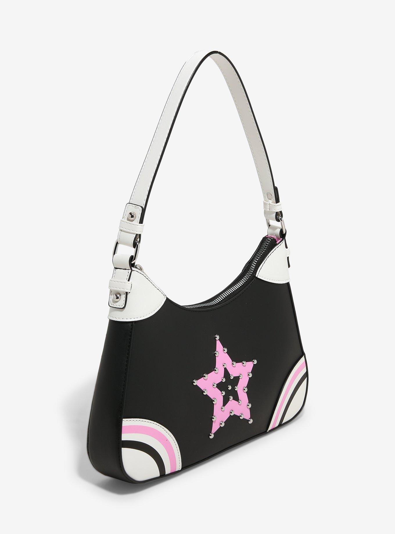 Black Pink Studded Star Baguette Bag, , alternate