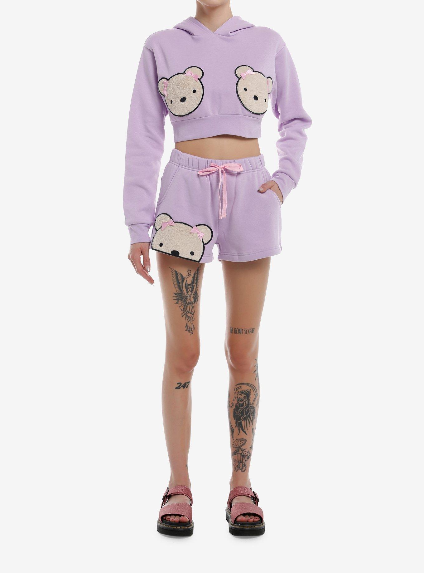 Lavender Teddy Bear Girls Crop Hoodie, , hi-res