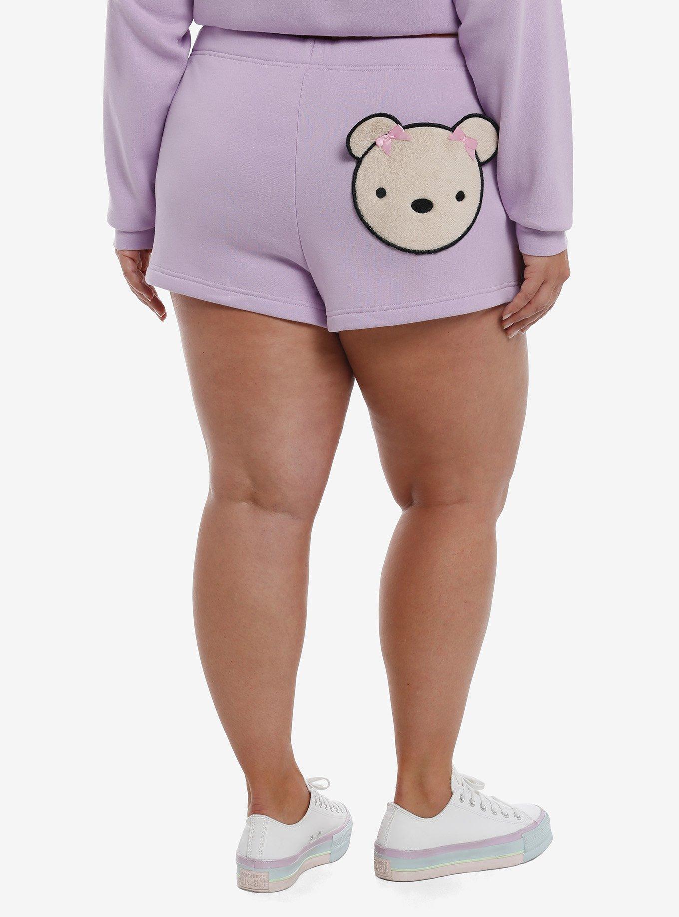 Lavender Teddy Bear Girls Lounge Shorts Plus Size, LAVENDER, alternate