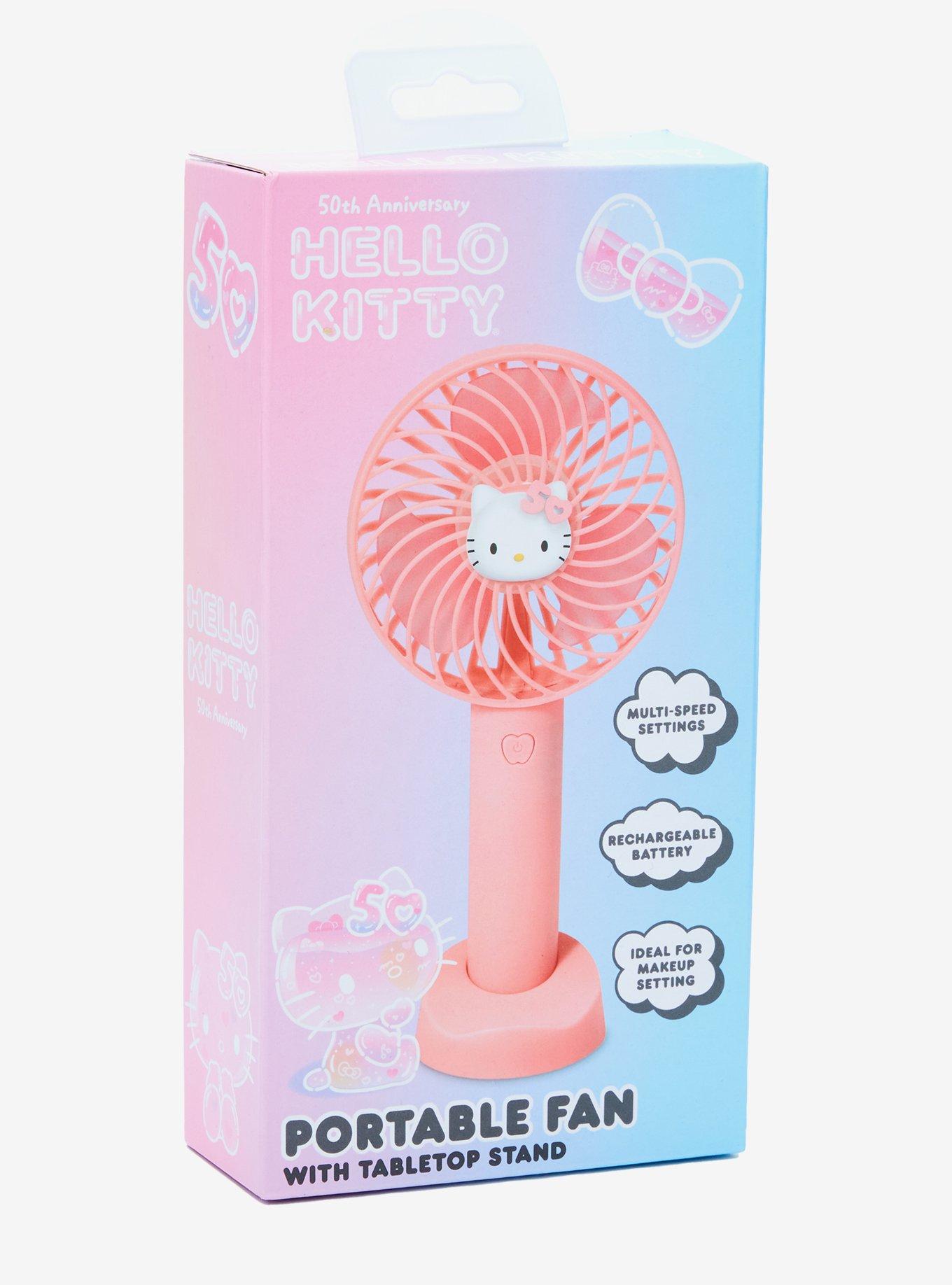 Sanrio Hello Kitty 50th Anniversary Pink Portable Fan with Tabletop Stand, , alternate