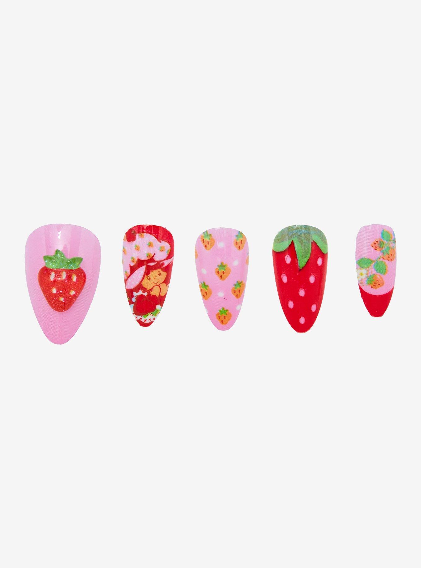 Strawberry Shortcake Patterned Almond Shape Press On Nails, , hi-res