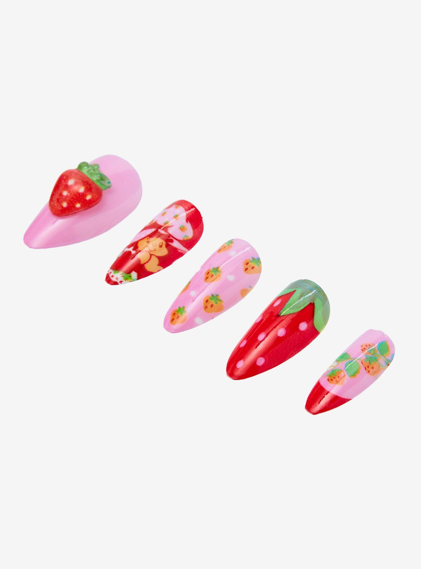 Strawberry Shortcake Patterned Almond Shape Press On Nails, , alternate