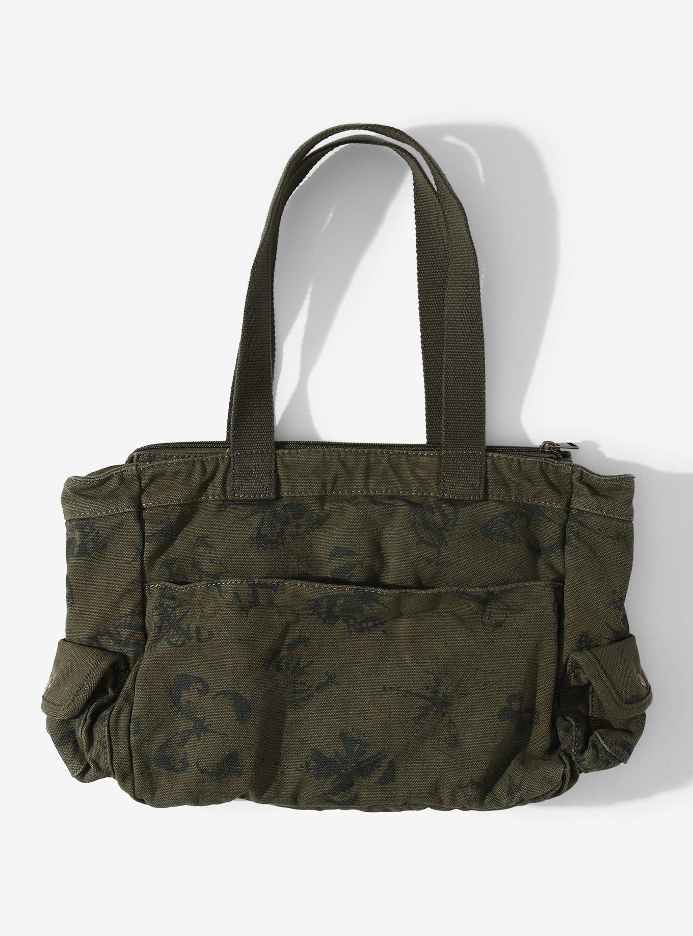 Olive Butterfly Cargo Canvas Shoulder Bag, , hi-res