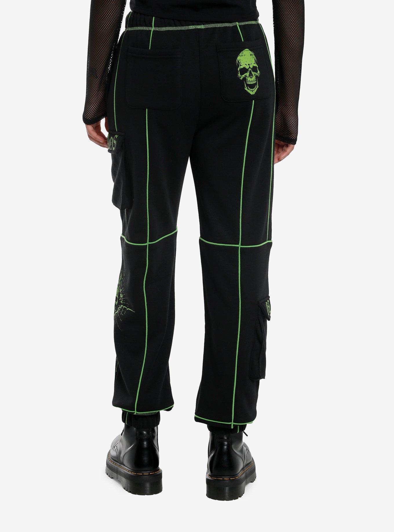 Black & Green Skull Cargo Girls Jogger Sweatpants, , hi-res