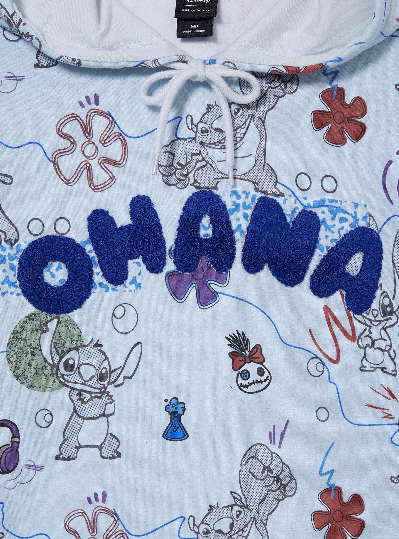 Disney Lilo & Stitch Ohana Sketch Allover Print Hoodie, BLUE, alternate