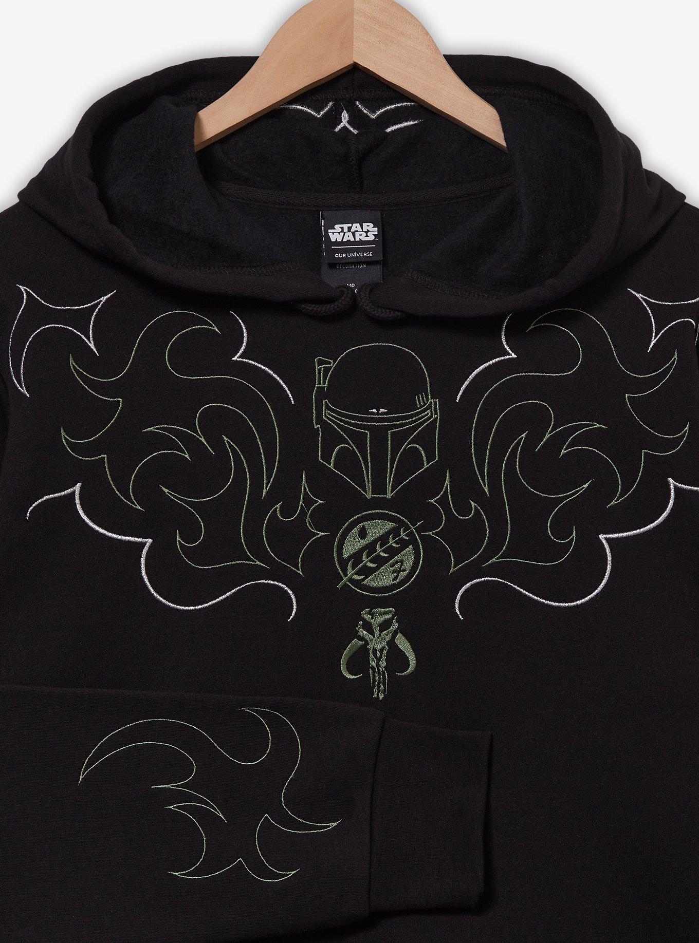 Star Wars Boba Fett Helmet Embroidered Hoodie - BoxLunch Exclusive, BLACK, alternate