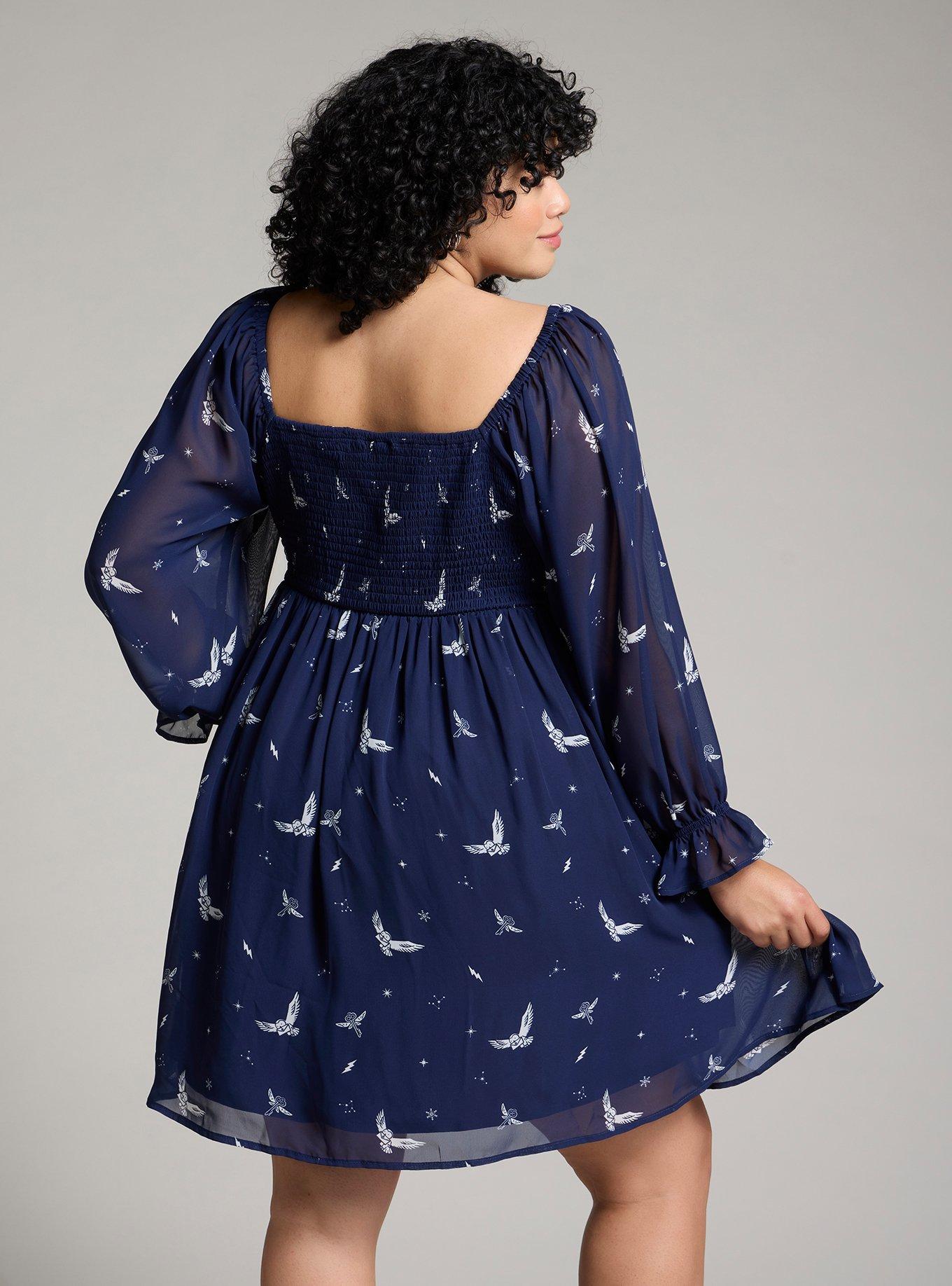 Harry Potter Hedwig Allover Print 3/4 Sleeve Plus Size Dress, MULTI, alternate