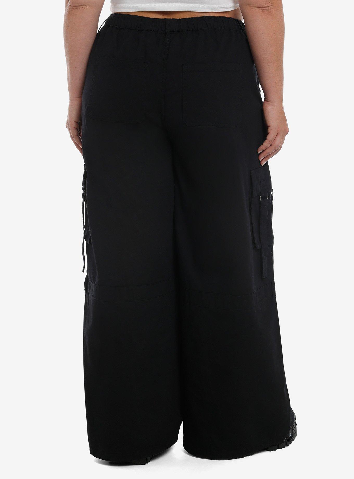 Social Collision Black Grommet Strap Zipper Cargo Wide Leg Pants Plus