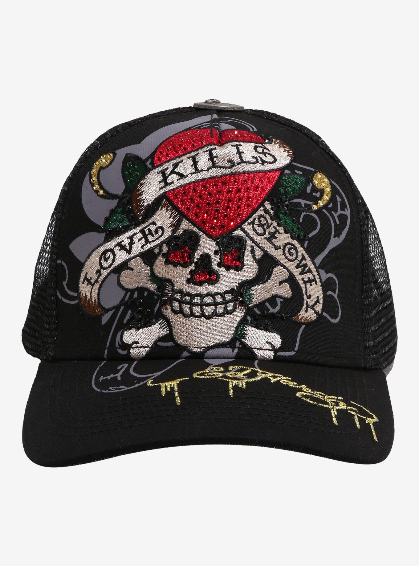 Ed Hardy Love Kills Skull Trucker Hat, , hi-res