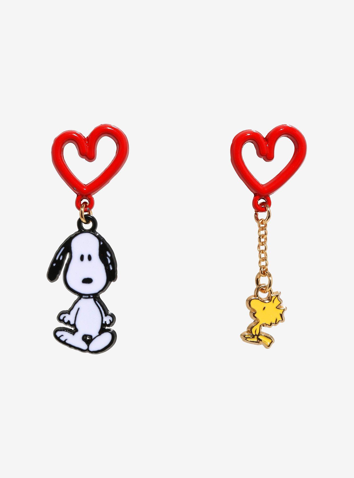 Peanuts Snoopy & Woodstock Heart Earrings — BoxLunch Exclusive, , hi-res