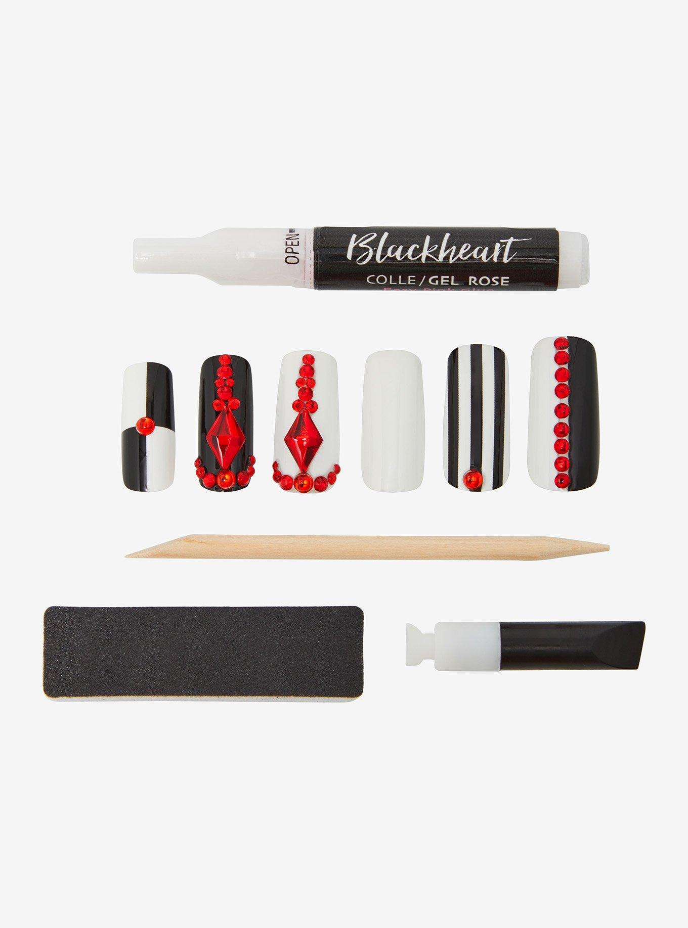 Blackheart Stripe Red Gem Faux Nail Set, , hi-res