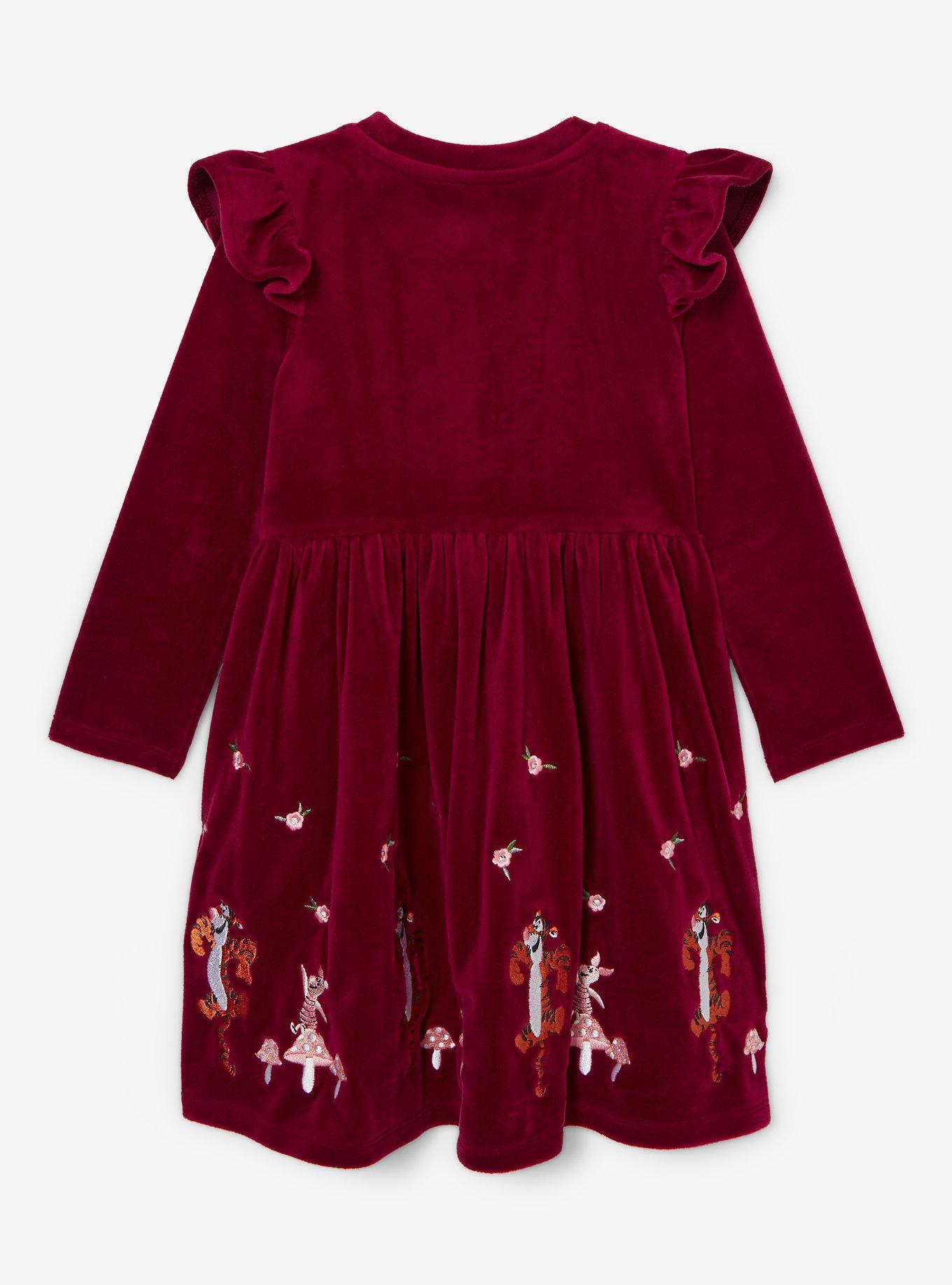 Disney Winnie the Pooh Floral Pooh Bear & Friends Toddler Long Sleeve Dress - BoxLunch Exclusive, MAROON, alternate