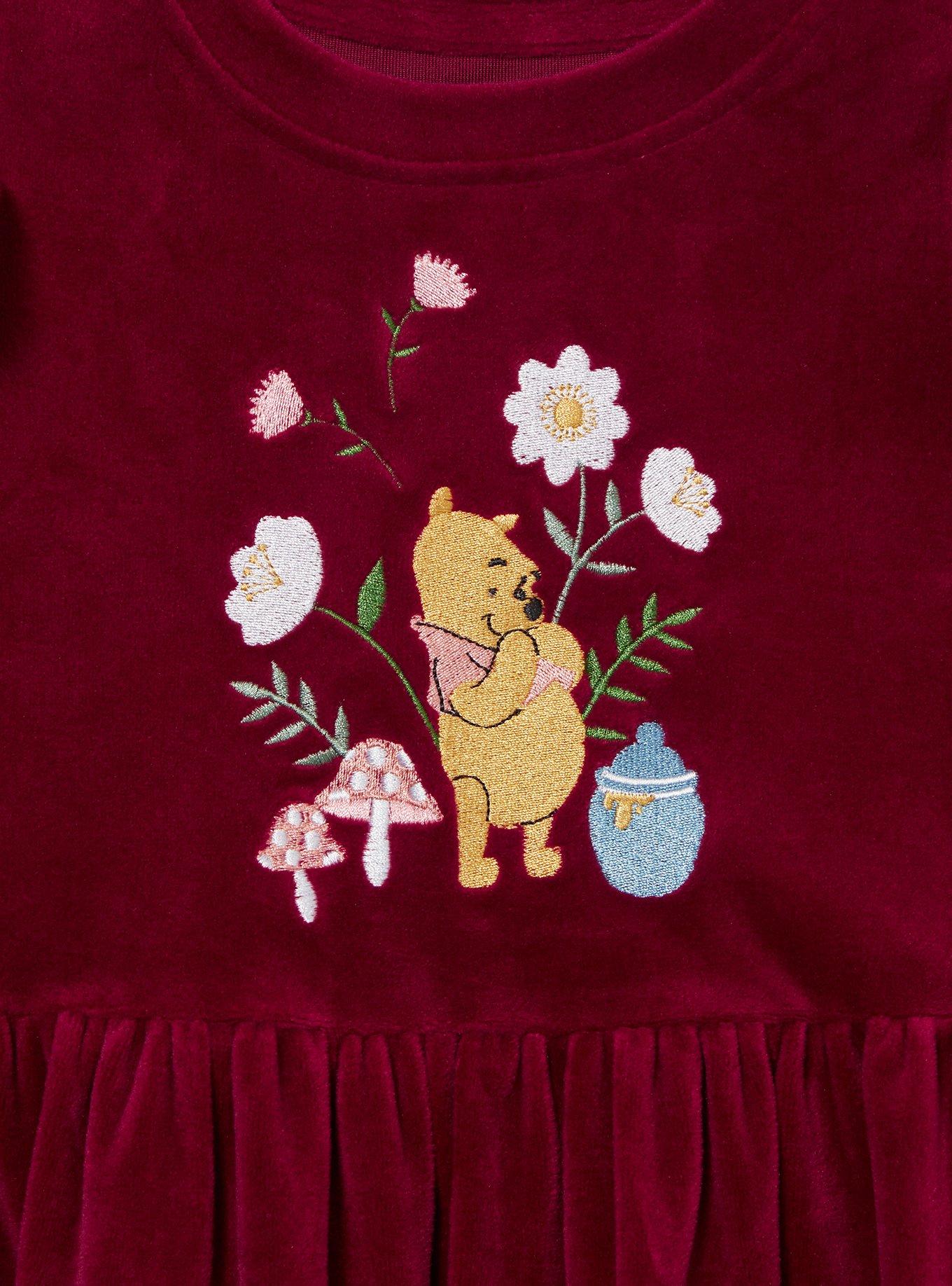 Disney Winnie the Pooh Floral Pooh Bear & Friends Toddler Long Sleeve Dress - BoxLunch Exclusive, MAROON, alternate