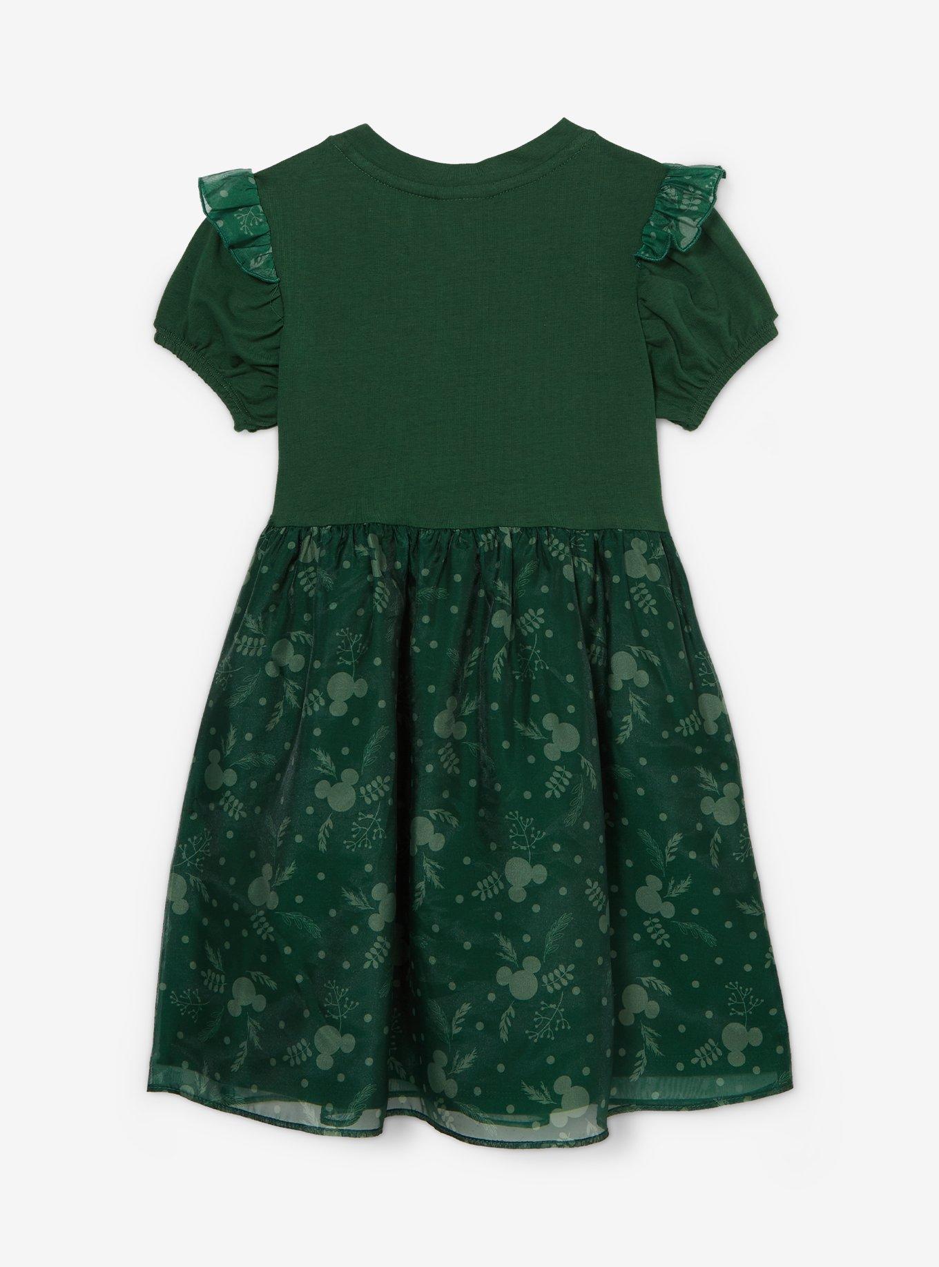 Disney Mickey Mouse Holiday Green Tulle Puff Sleeve Toddler Dress — BoxLunch Exclusive, DARK GREEN, alternate