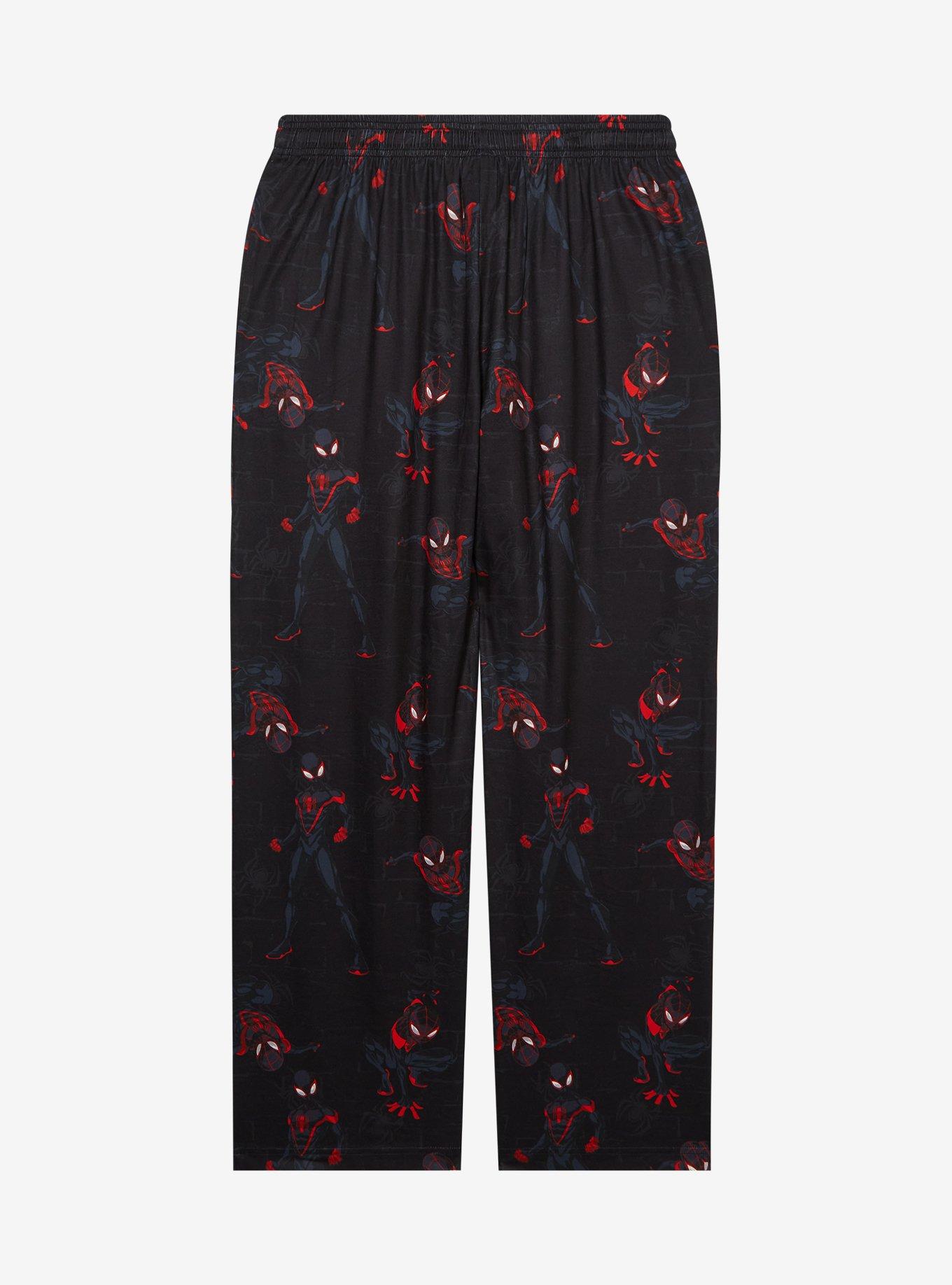 Marvel Spider-Man: Across the Spider-Verse Miles Morales Allover Print Women's Plus Size Sleep Pants — BoxLunch Exclusive, BLACK, alternate