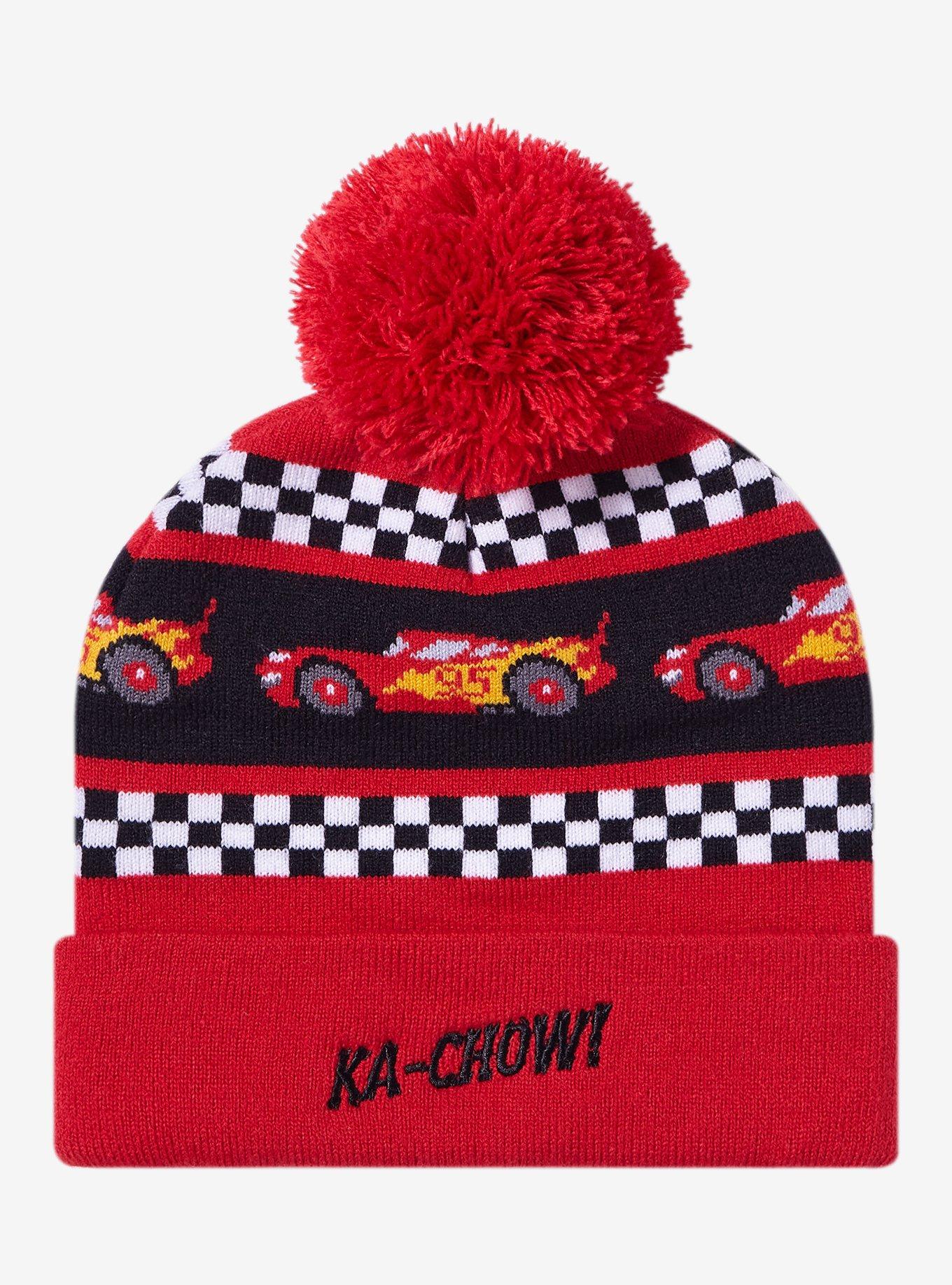 Disney Pixar Cars Lightning McQueen Checkered Pom Pom Youth Beanie, , alternate