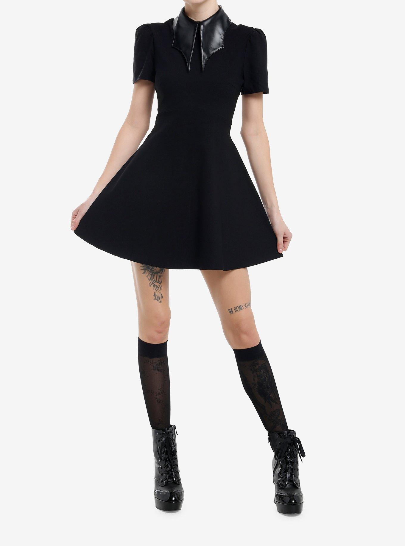 KIHILIST Bat Wing Collar Dress, BLACK, alternate