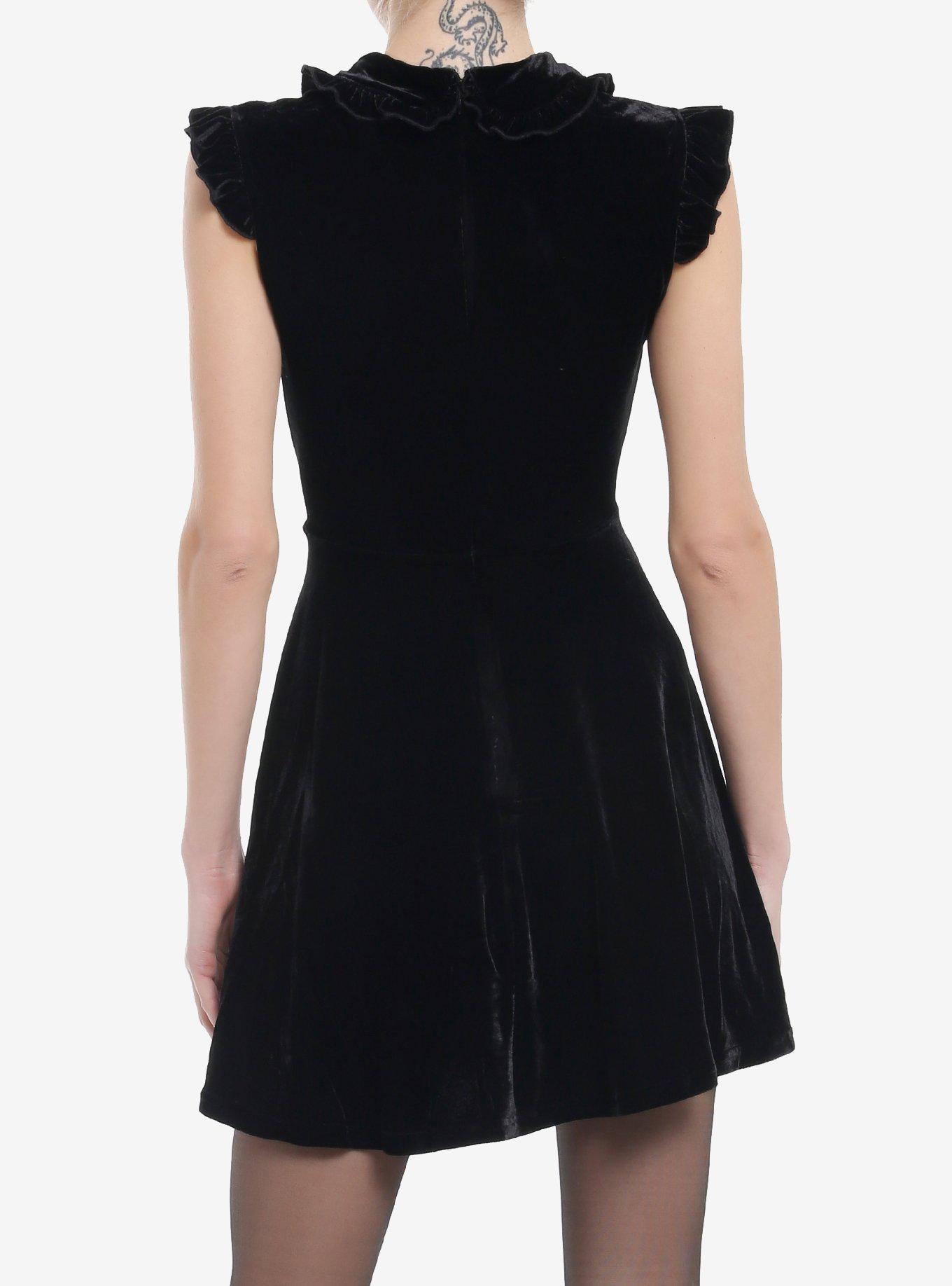KIHILIST Black Velvet Mesh Neckline Collar Dress, BLACK, alternate