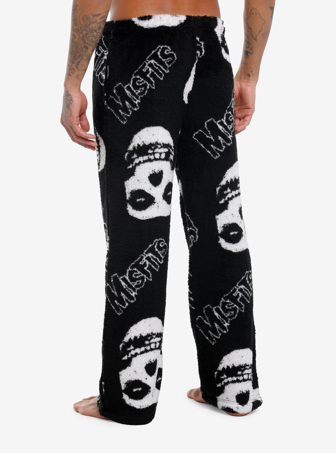 Misfits Logos Fuzzy Pajama Pants, BLACK, alternate