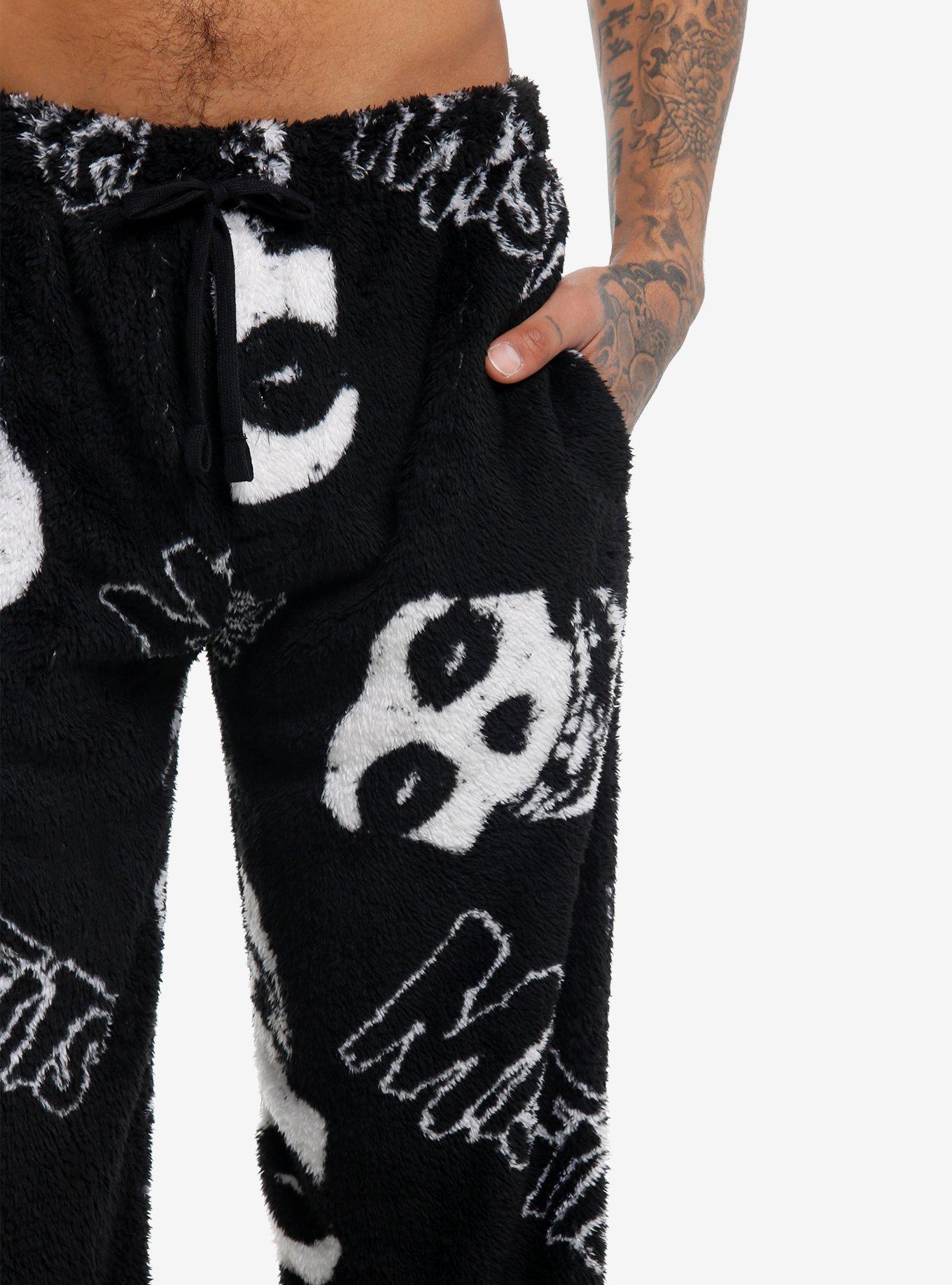 Misfits Logos Fuzzy Pajama Pants, BLACK, alternate