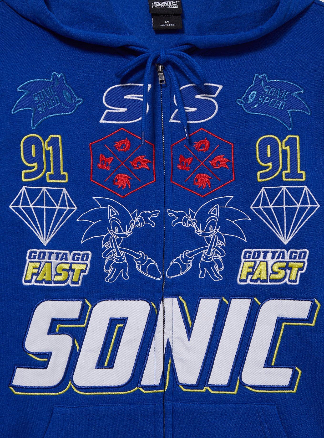 Sonic the Hedgehog Sonic Embroidered Icons Zippered Hoodie - BoxLunch Exclusive, ROYAL BLUE, alternate
