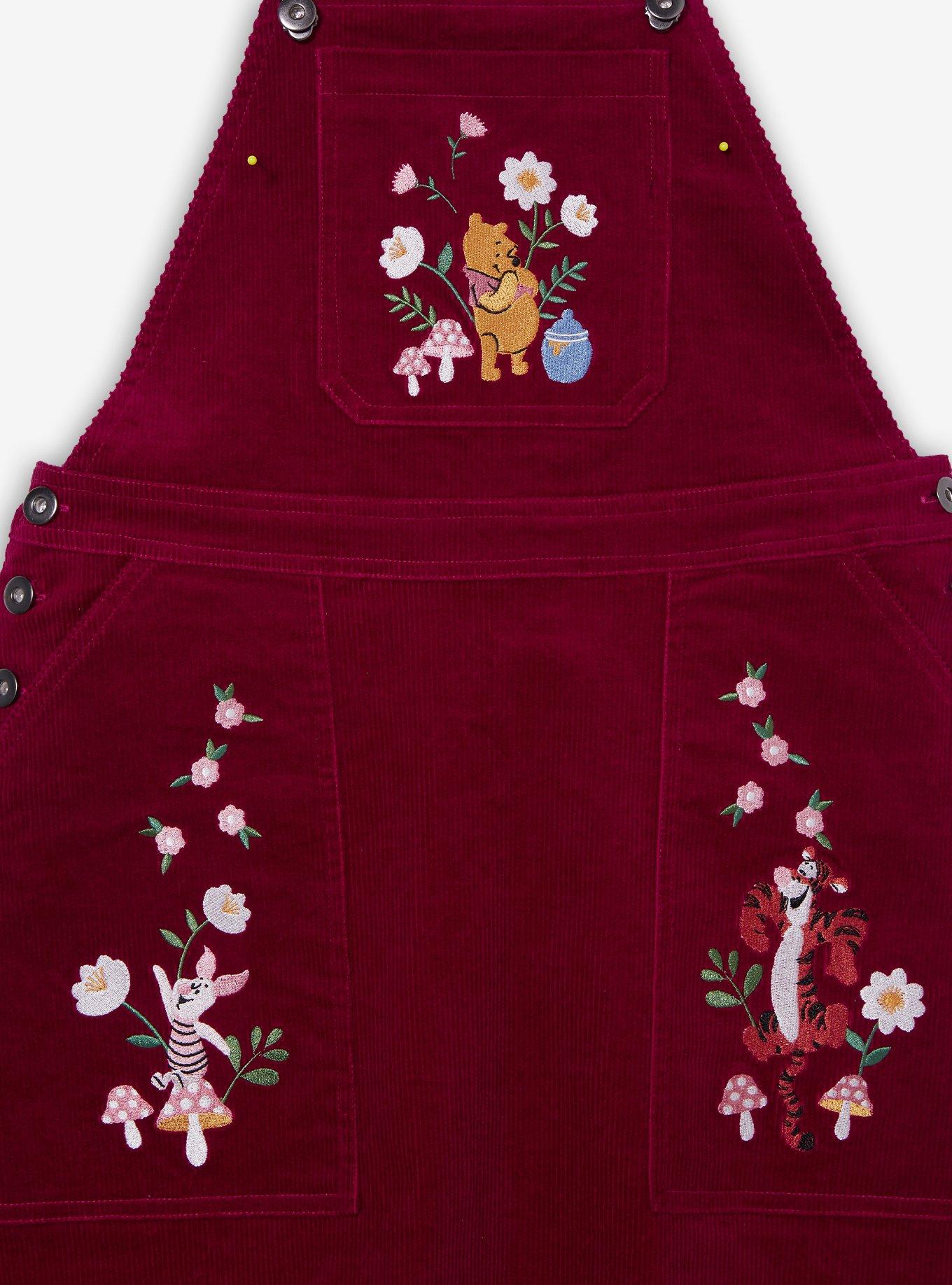 Disney Winnie the Pooh Floral Embroidered Overall Dress — BoxLunch Exclusive, MAROON, alternate