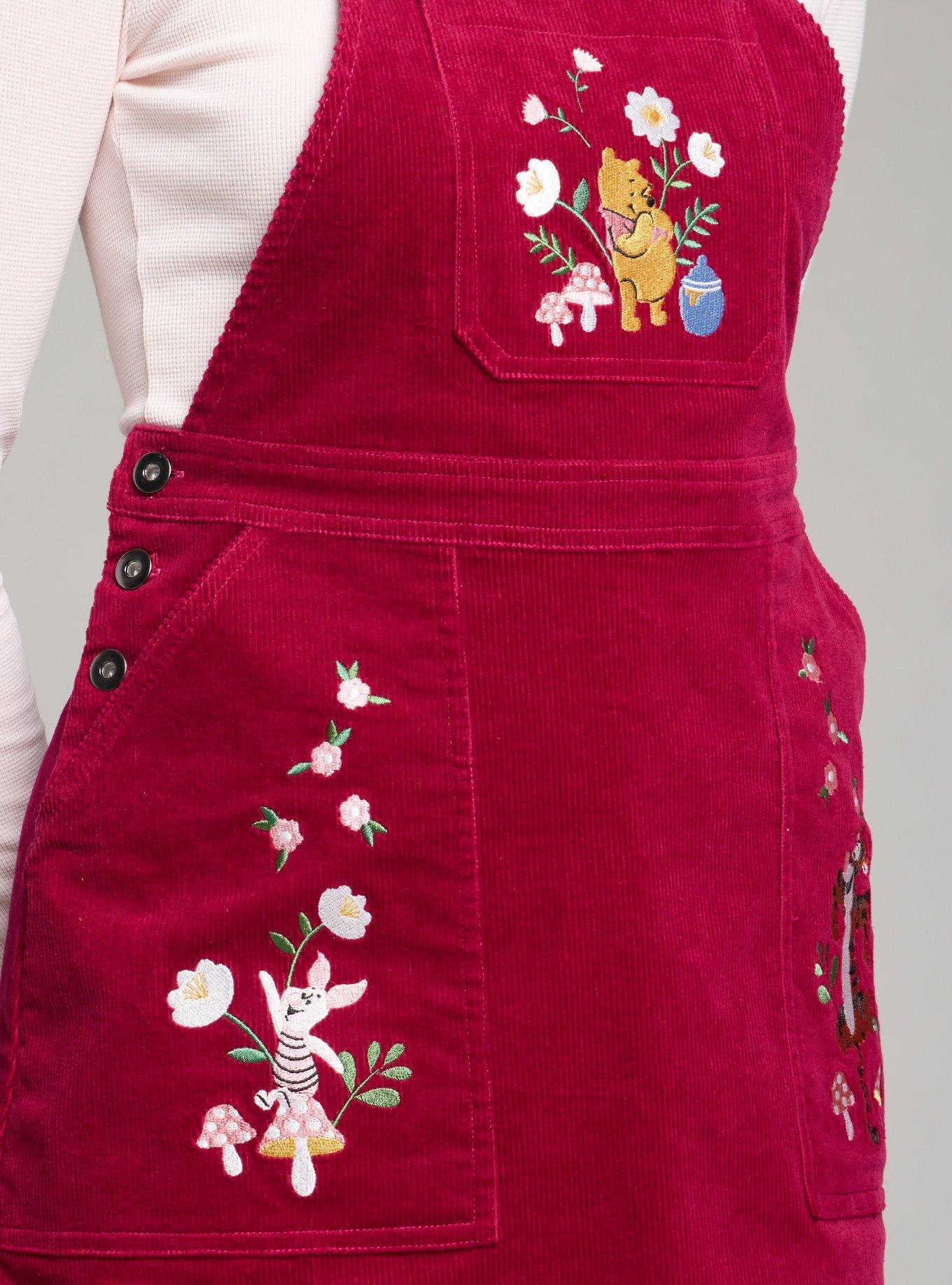 Disney Winnie the Pooh Floral Embroidered Overall Dress — BoxLunch Exclusive, MAROON, alternate