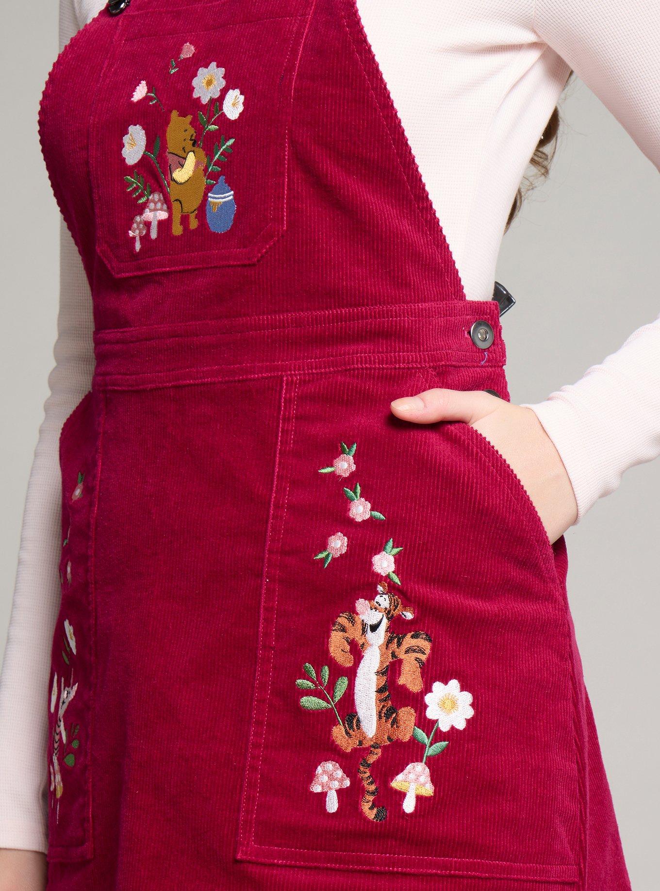 Disney Winnie the Pooh Floral Embroidered Overall Dress — BoxLunch Exclusive, MAROON, alternate