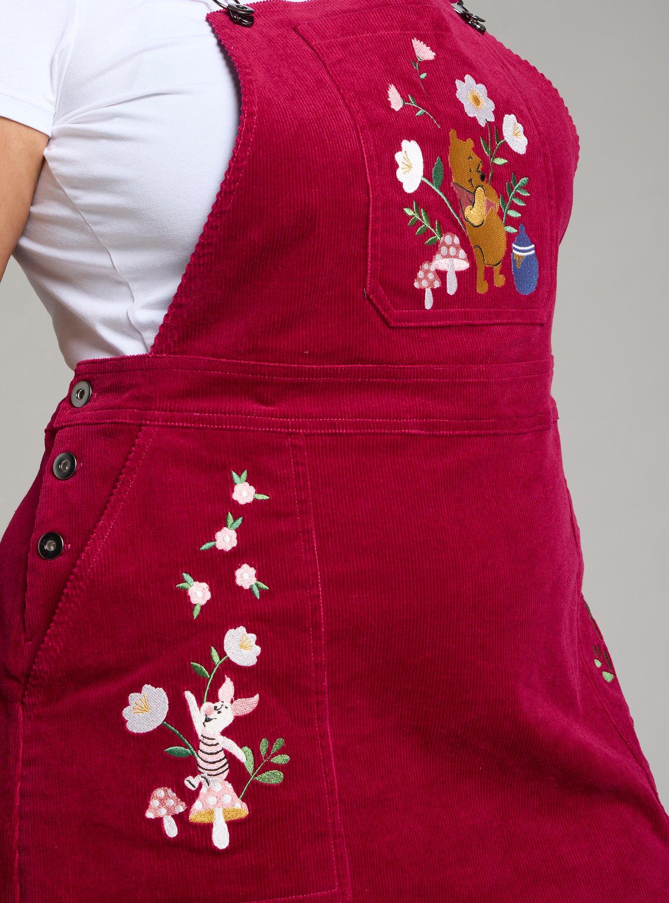 Disney Winnie the Pooh Floral Embroidered Plus Size Overall Dress &mdash; BoxLunch Exclusive, MAROON, alternate
