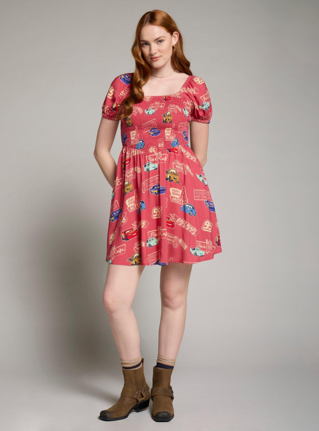 Her Universe Disney Pixar Cars Allover Vintage Print Smock Dress — BoxLunch Exclusive