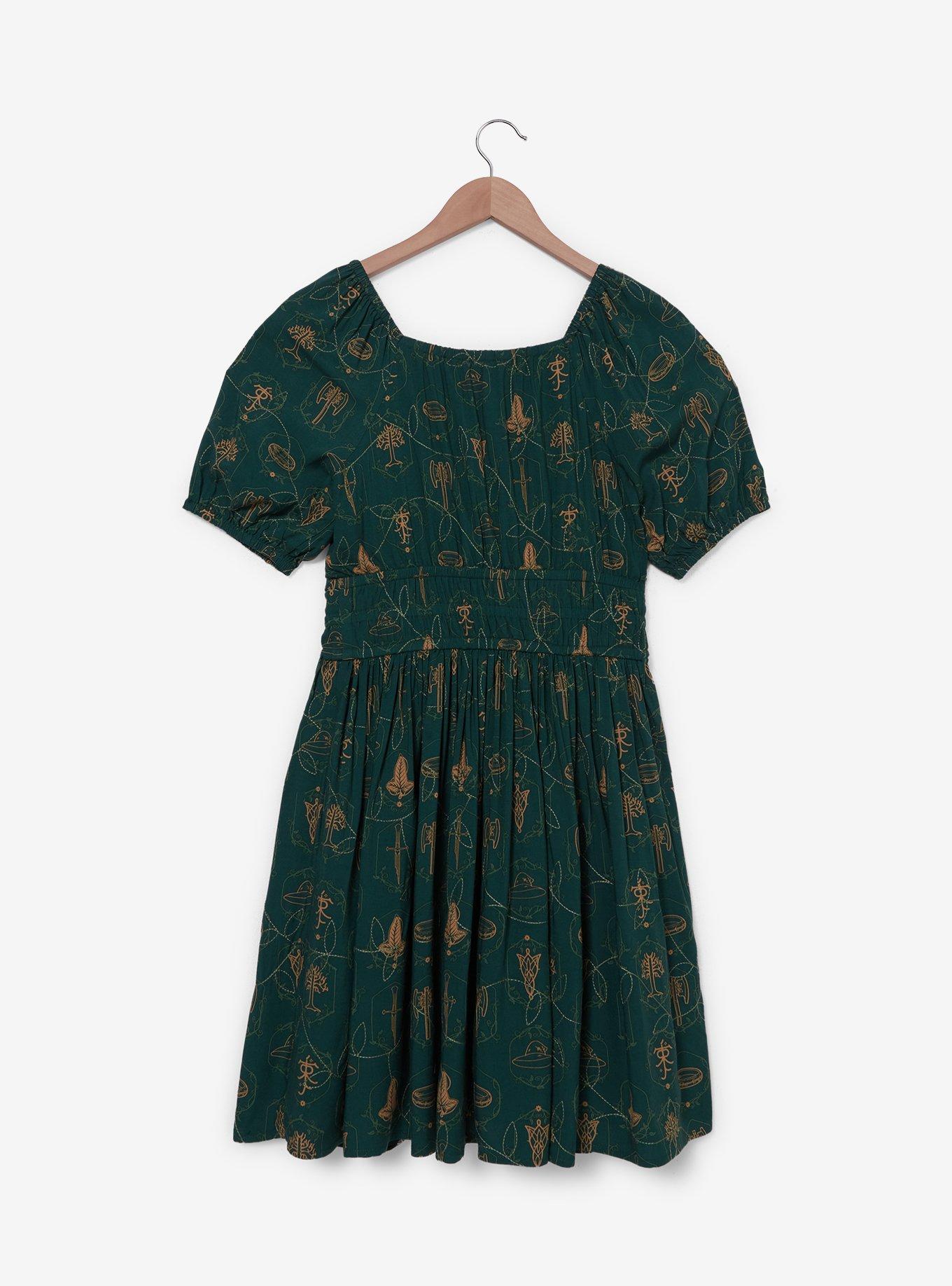 The Lord of the Rings Icons Allover Print Smock Dress - BoxLunch Exclusive, FOREST, alternate